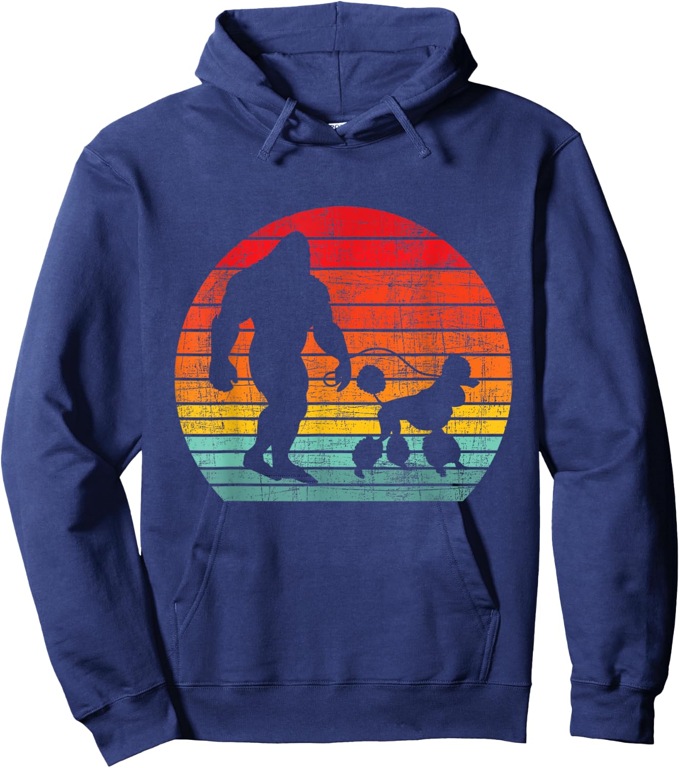 Retro Sunset Bigfoot And Poodle - Puppy Owner Dog Lover Hoodie - Hoodie | Navy