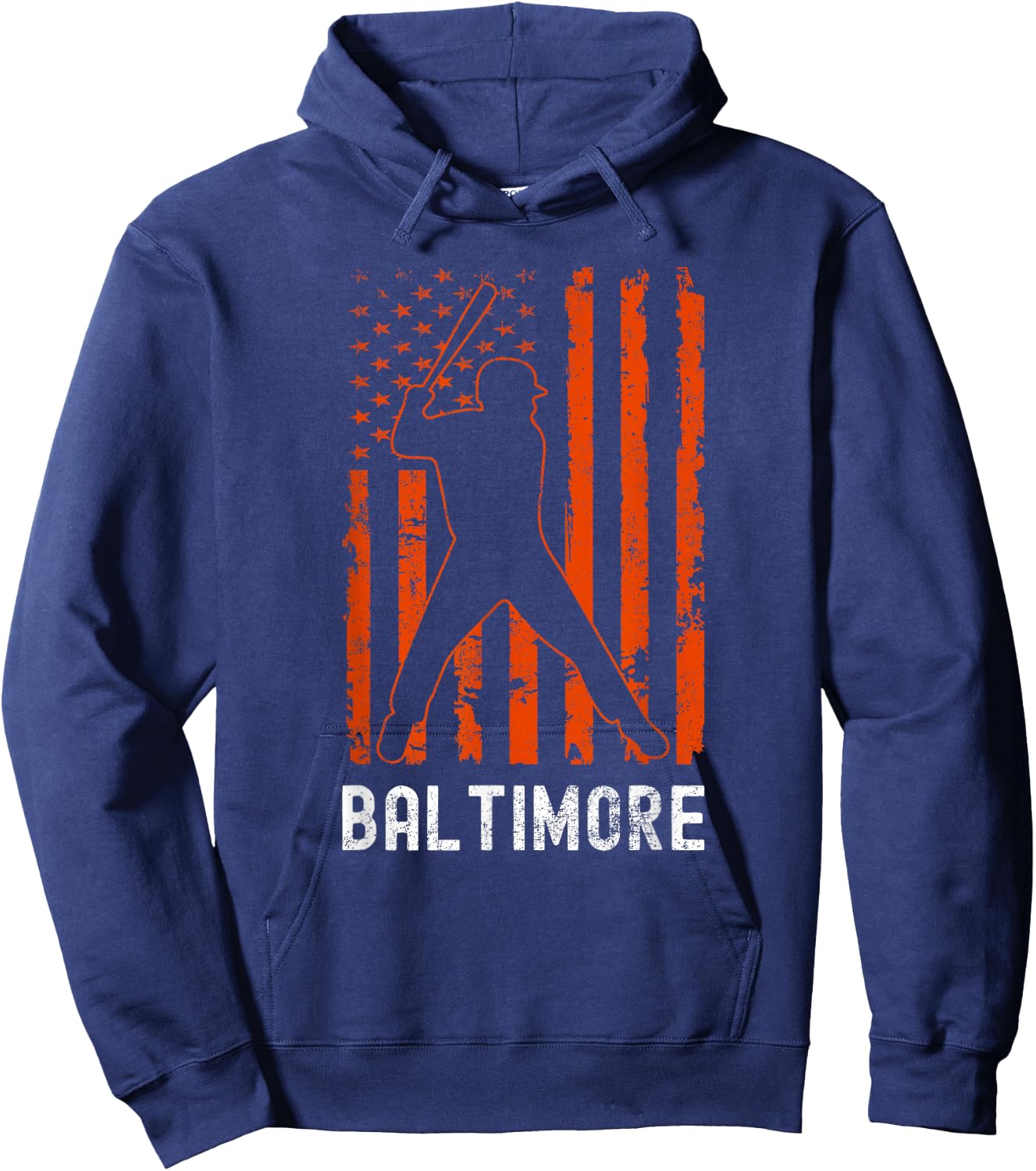 Baltimore Maryland American Flag Baseball Weathered Hoodie - Hoodie | Navy