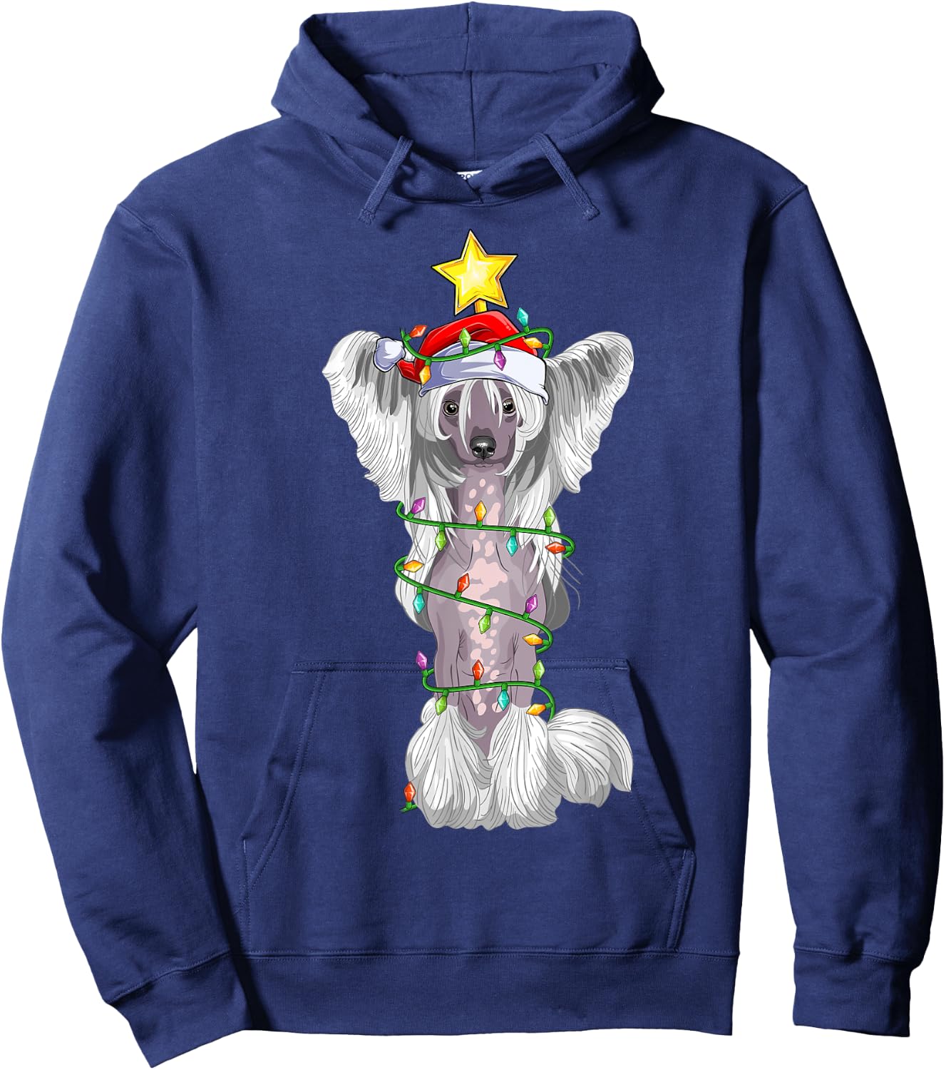 Lighting Xmas Tree Matching Santa Chinese Crested Christmas Hoodie - Hoodie | Navy