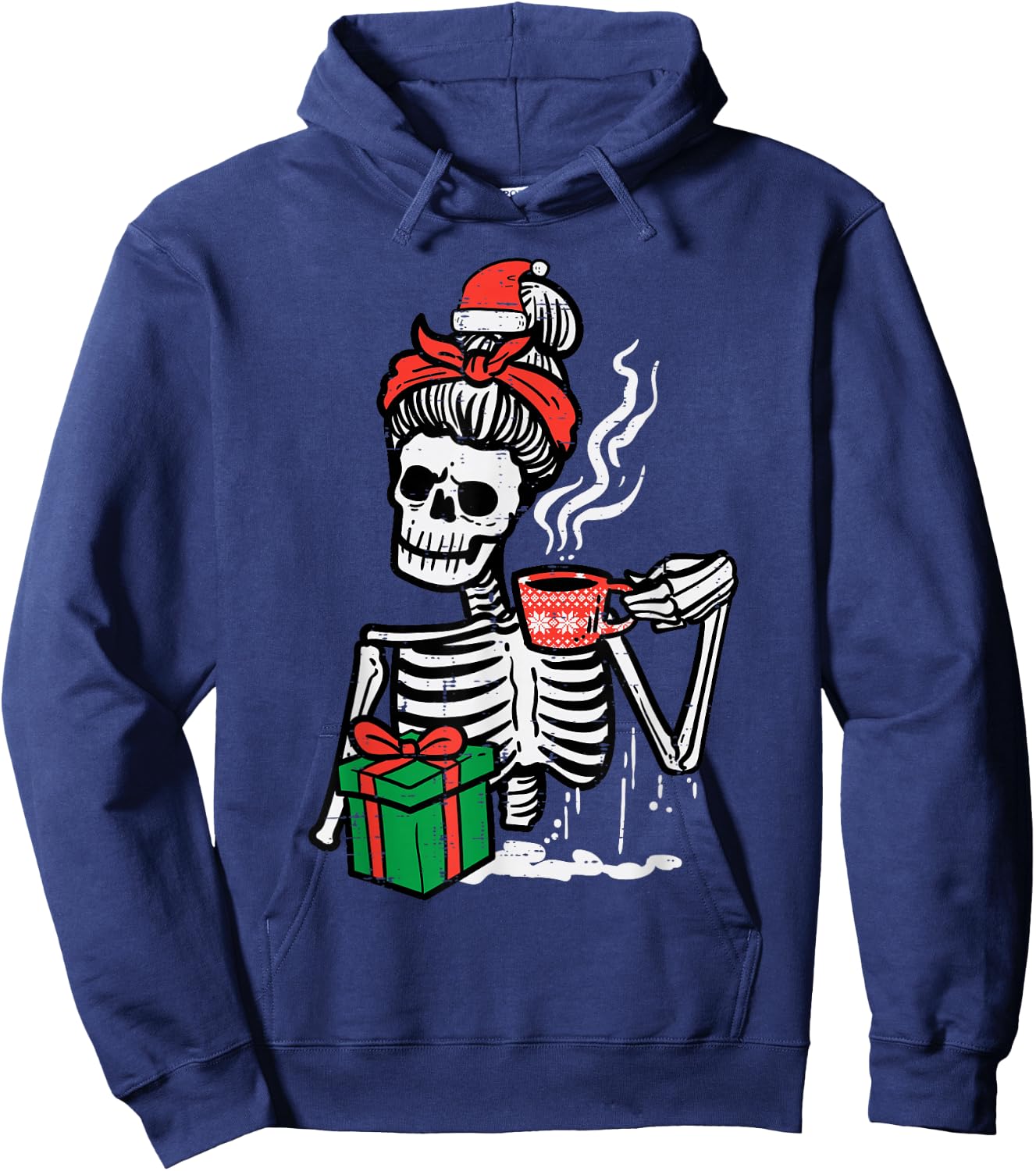 Christmas Skeleton Messy Bun Coffee Xmas Mom Women Girls Hoodie - Hoodie | Navy