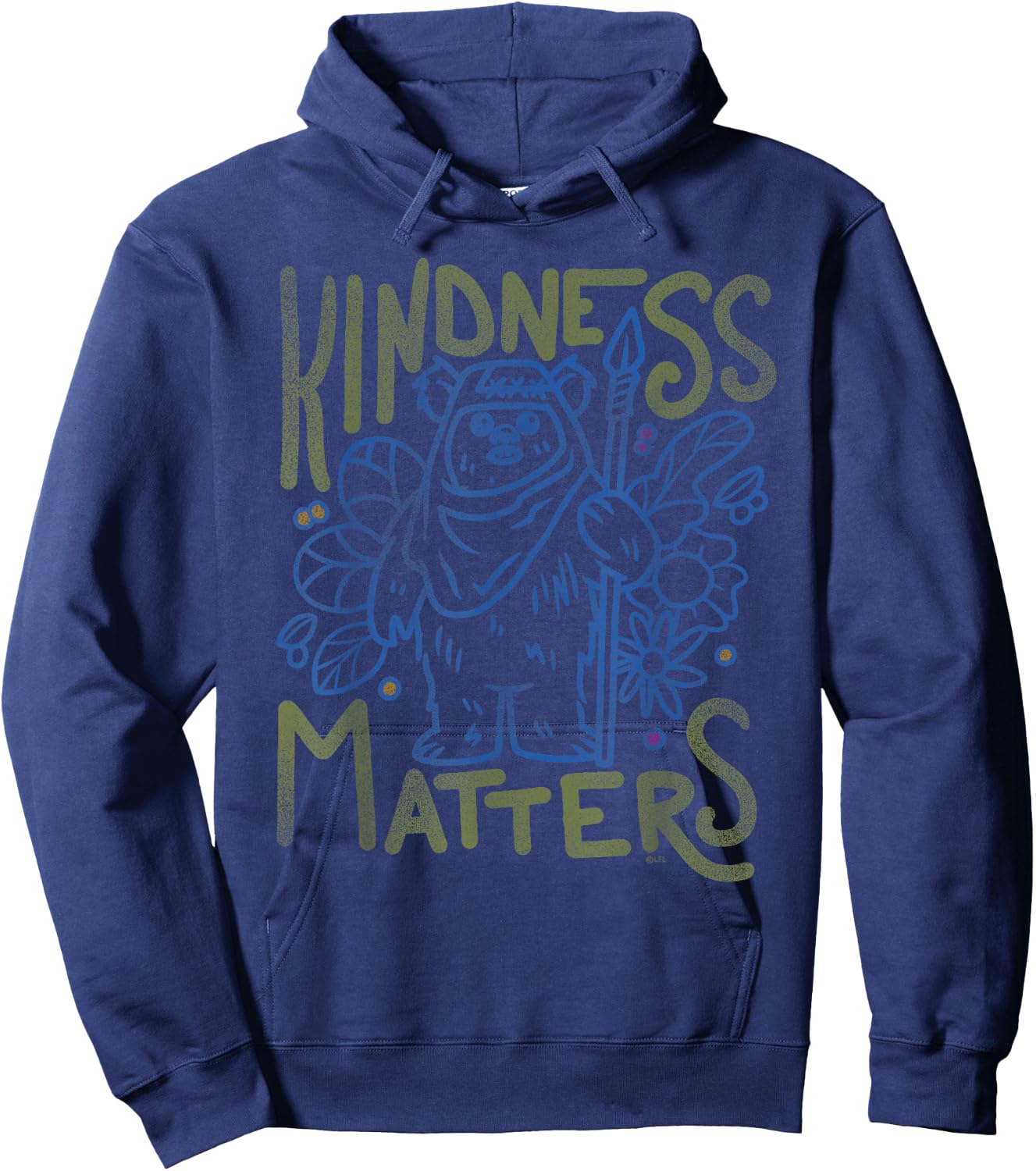 Star Wars Ewok Wicket Kindness Matters Earth Day Distressed Hoodie - Hoodie | Navy