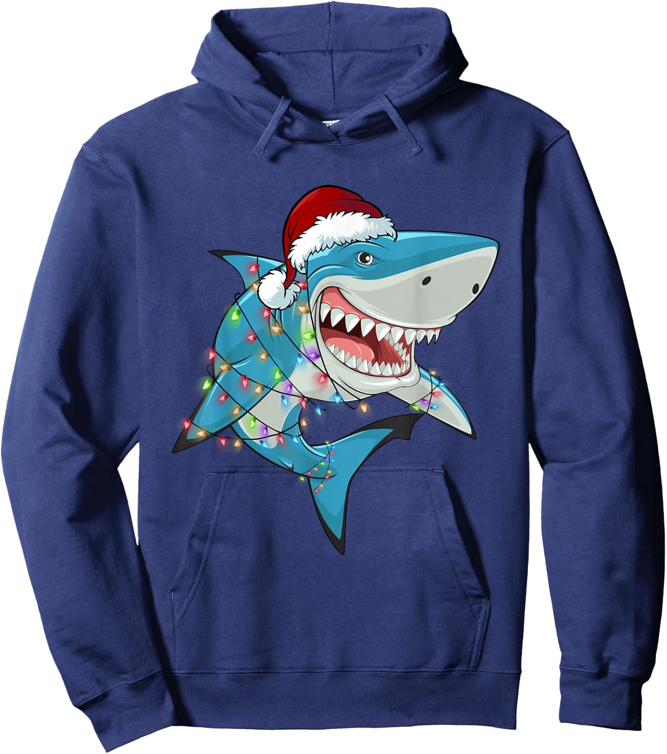 Shark Christmas Tree Lights Santa Hat Xmas Gifts Boys Kids Hoodie - Hoodie | Navy