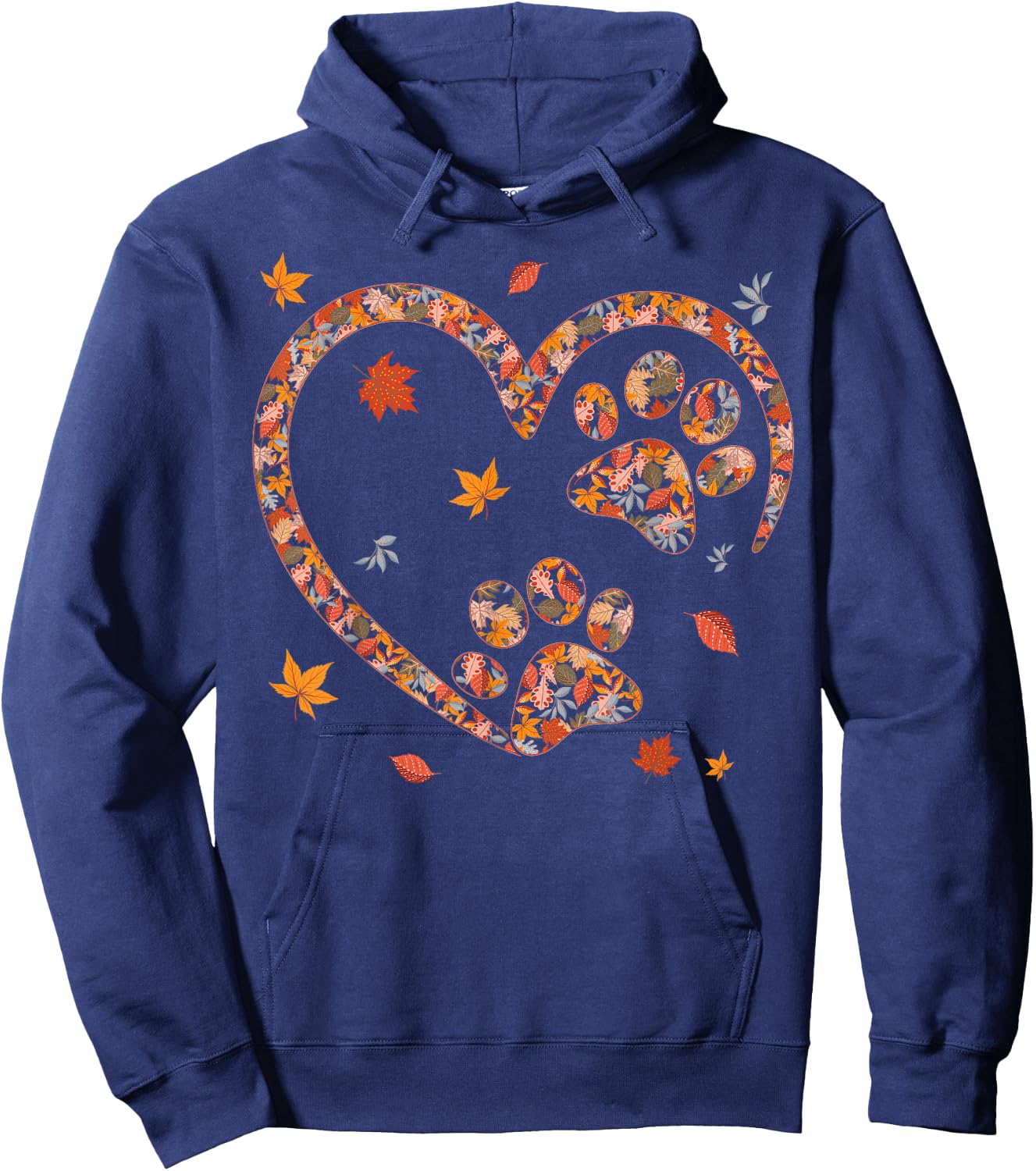 Funny Fall Leaf Cat Dog Print Autumn Vibes Thanksgiving Day Women Girls Kids Hoodie - Hoodie | Navy