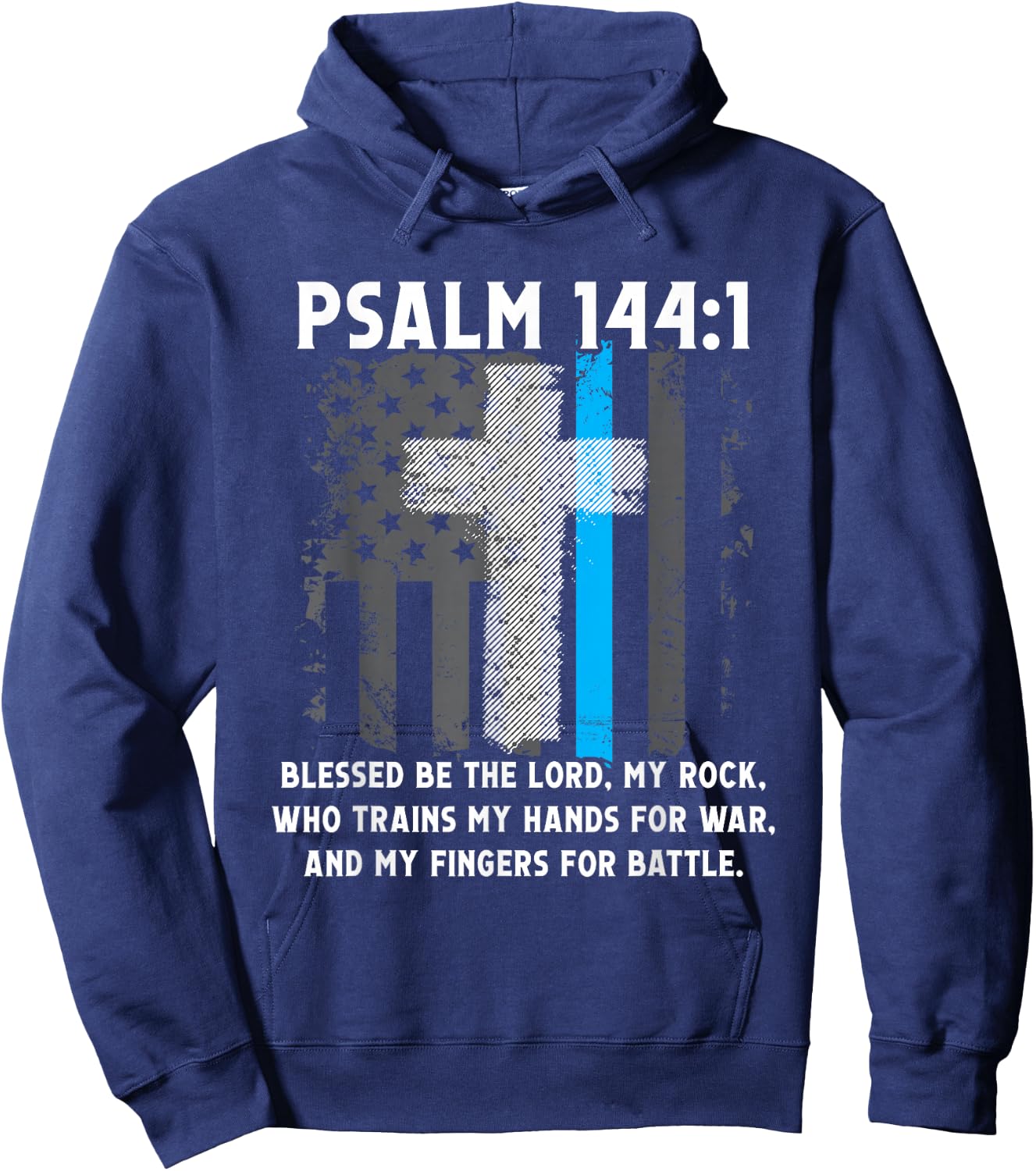 Thin Lines Blue Psalm 144:1 American Police Officer Hoodie - Hoodie | Navy