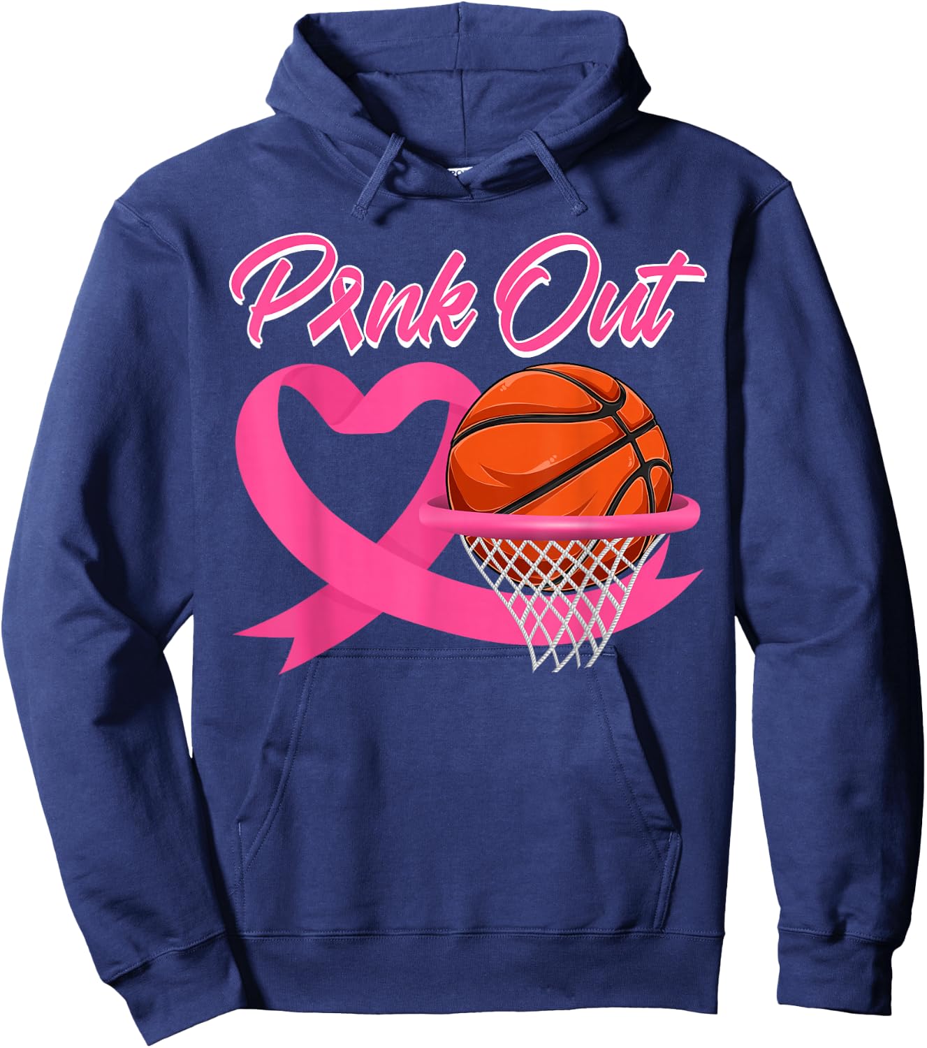 Pink Out Breast Cancer Pink Ribbon Heart & Basketball Ball Hoodie - Hoodie | Navy