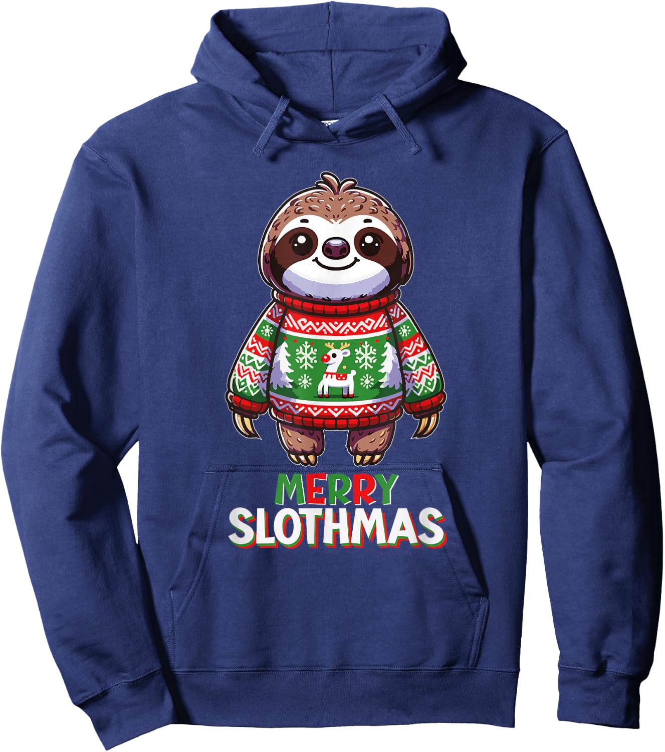 Merry Slothmas Santa Christmas Sloth Sweater Xmas Holiday Hoodie - Hoodie | Navy