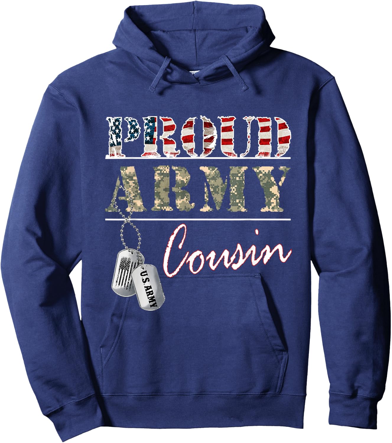 Proud Army Cousin American Flag Veteran Military Hoodie - Hoodie | Navy