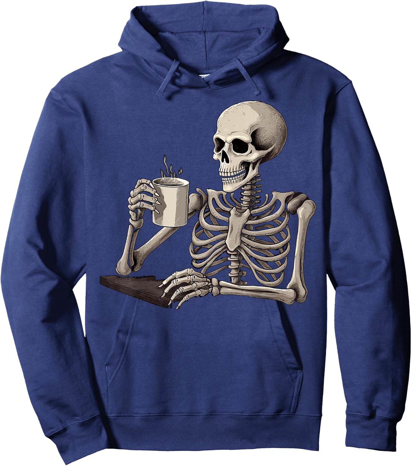 Skeleton Drinking Tea Coffee Halloween Skeleton Skull Hoodie - Hoodie | Navy
