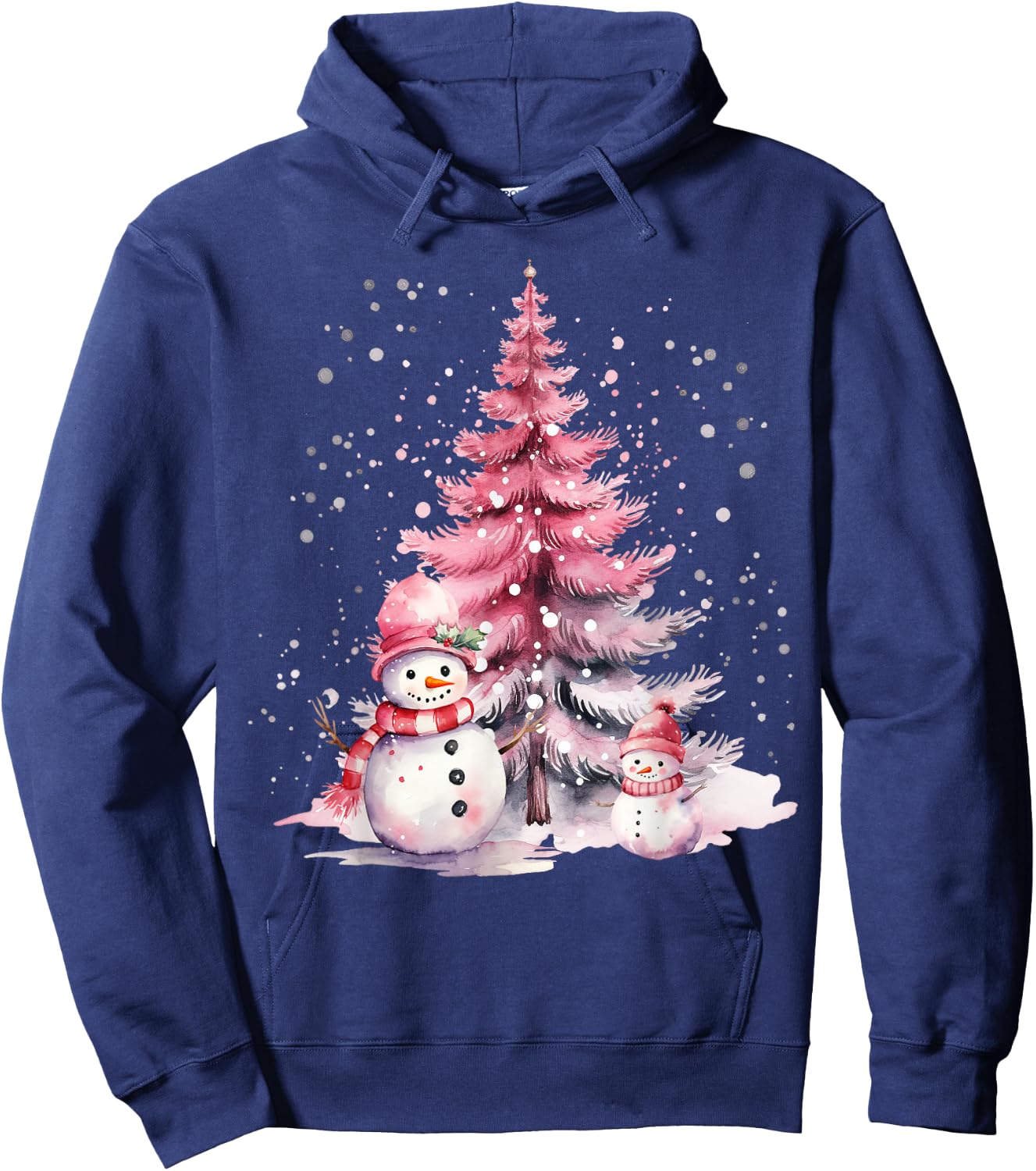 Pink Christmas Winter Snow Snowman Pastel Winter Wonderland Hoodie - Hoodie | Navy