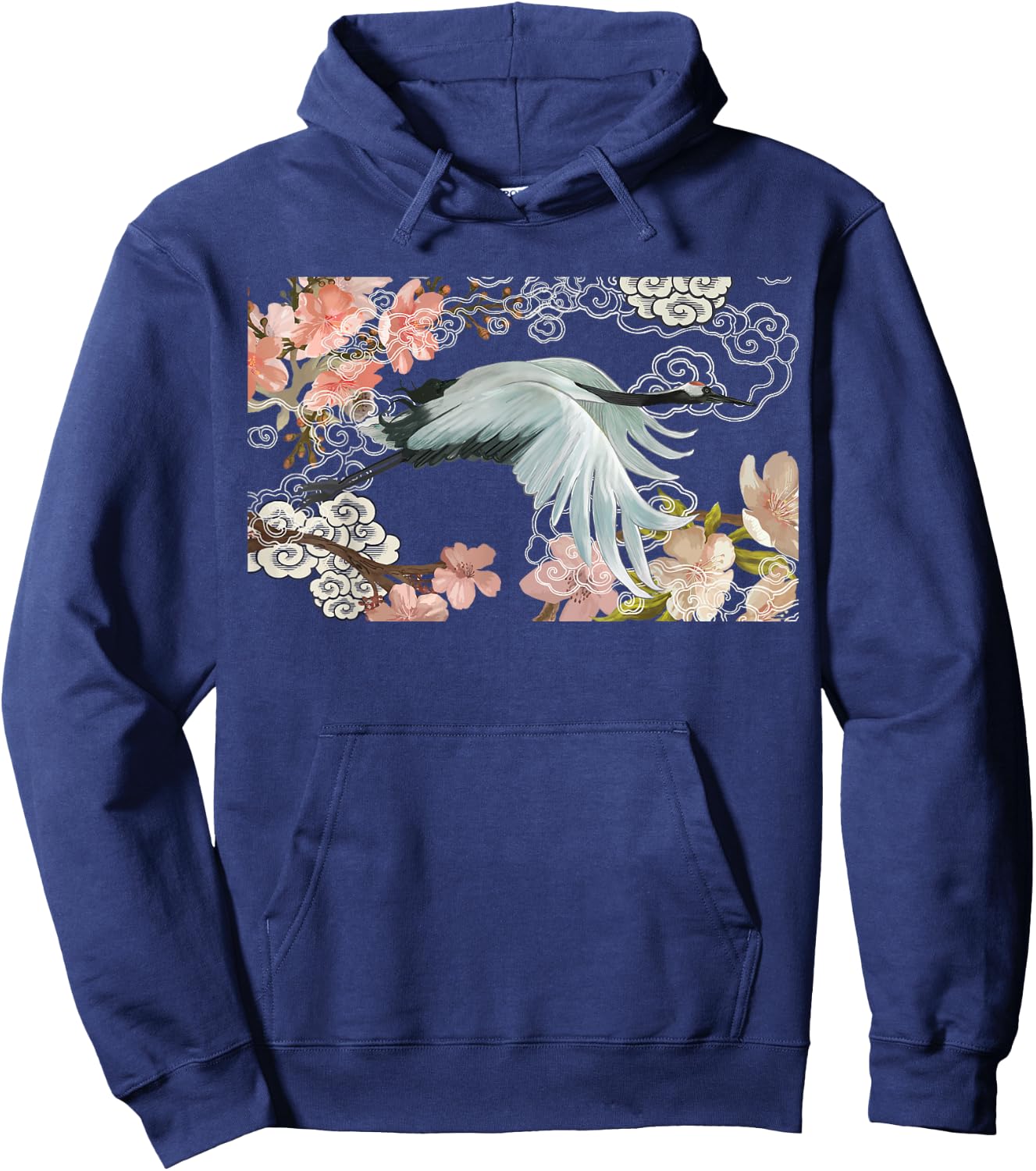 flying white Sandhill Crane Bird Japanese style art Lover Hoodie - Hoodie | Navy