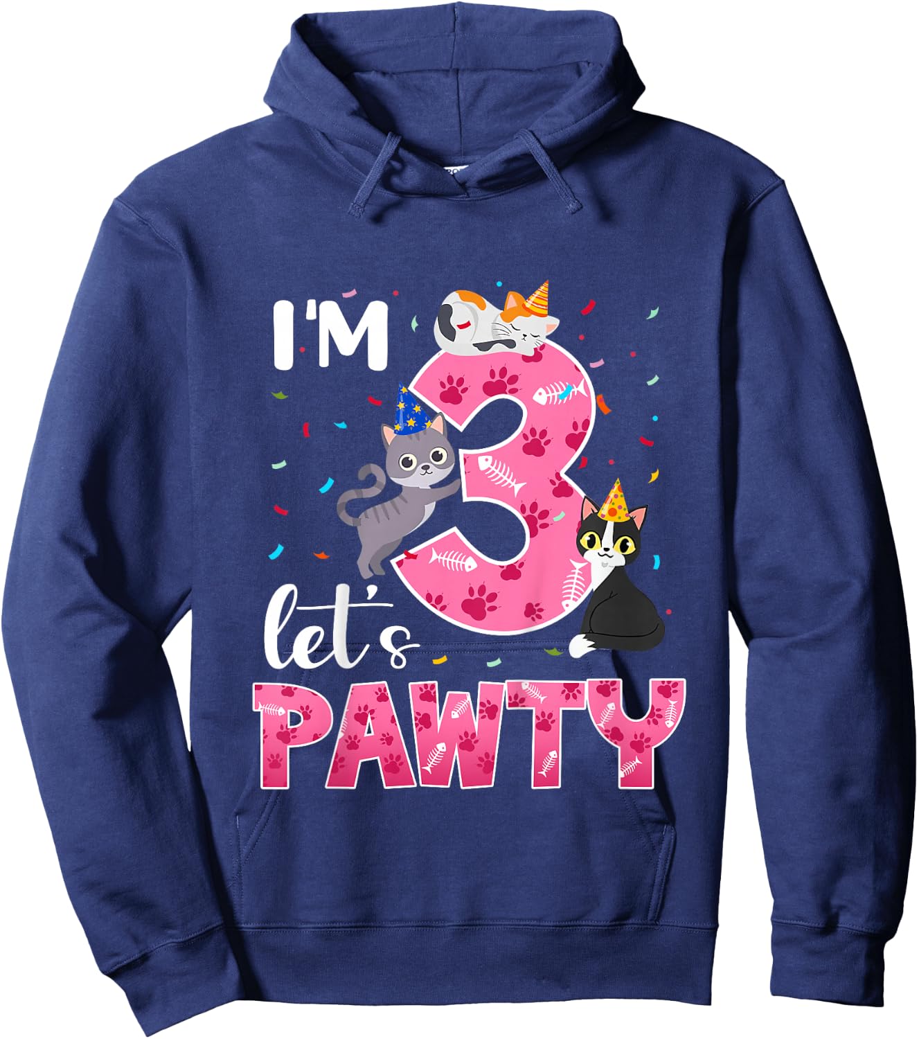 3rd Birthday Girl Cute Cat Outfit 3 Years Old Bday Party Hoodie - Hoodie | Navy