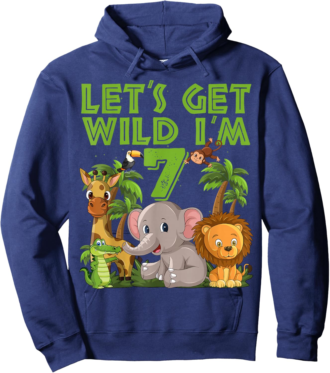 7 Year Old Zoo Birthday Safari Jungle Animal 7th B-day Hoodie - Hoodie | Navy