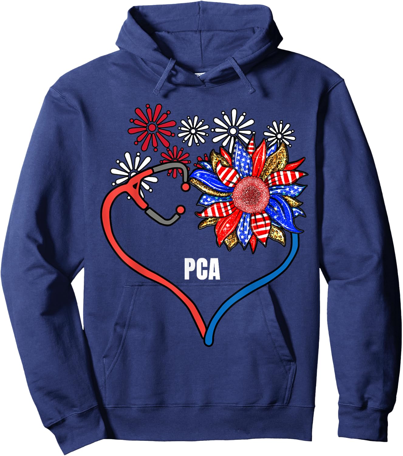 Sunflower Stethoscope PCA Fourth 4th Of July RN Women Hoodie - Hoodie | Navy