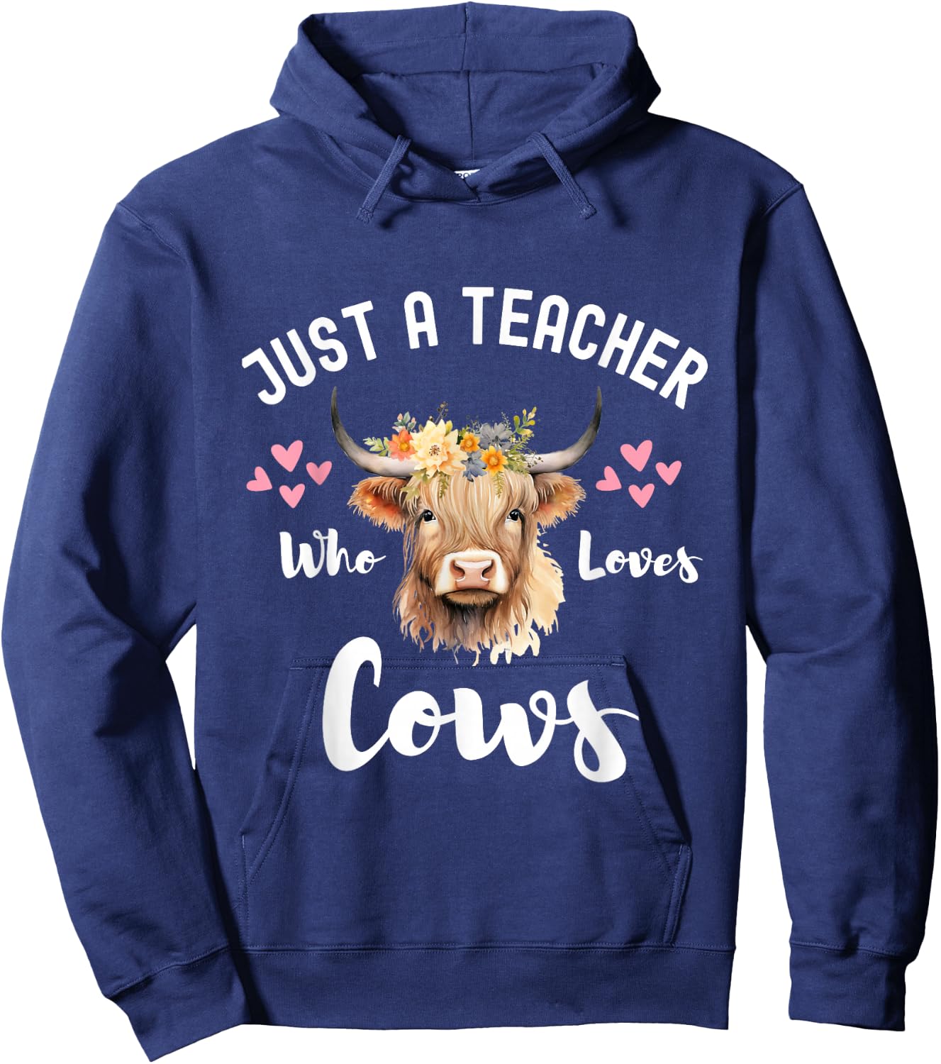 Just A Teacher Who Loves Cows Shirt, Cute Highland Cow Hoodie - Hoodie | Navy