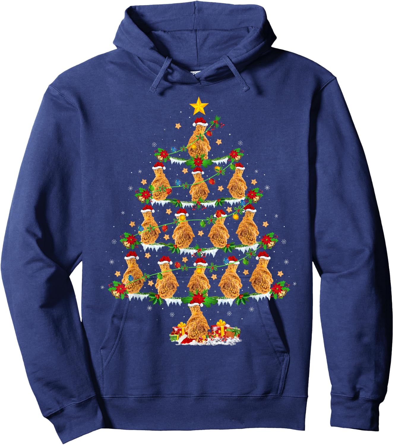 Holiday Xmas Lighting Santa Fried Chicken Christmas Tree Hoodie - Hoodie | Navy