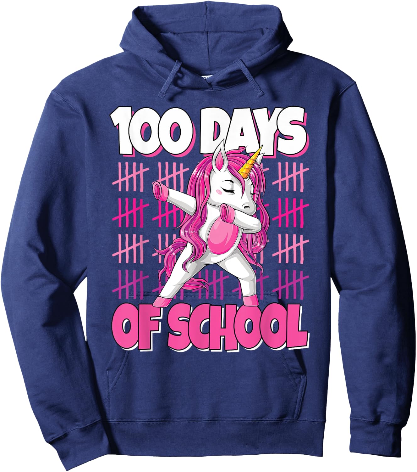 100 Days Of School Dabbing Unicorn 100th Day Of School Girls Hoodie - Hoodie | Navy