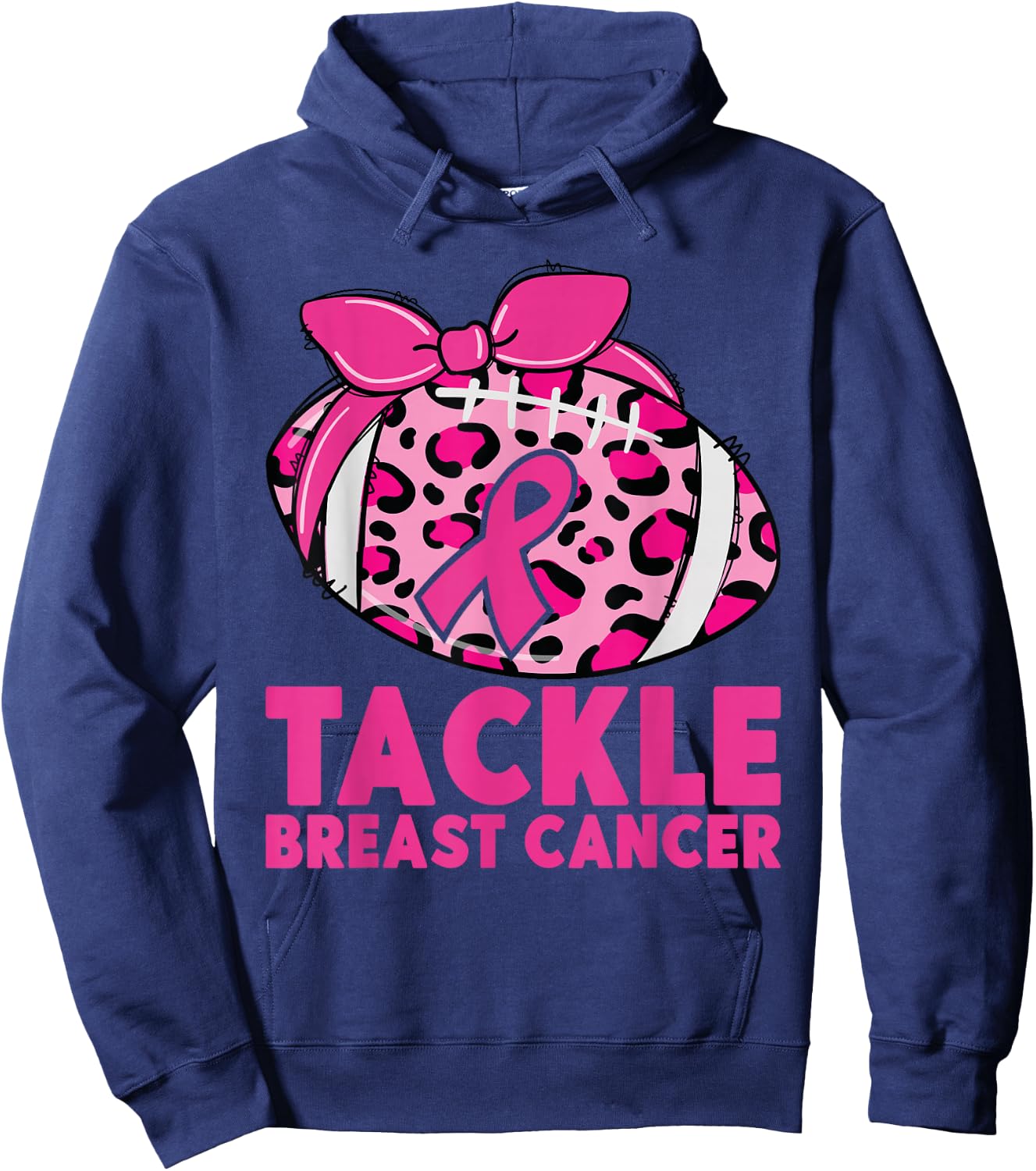 Tackle Breast Cancer Awareness Pink Ribbon Leopard Football Hoodie - Hoodie | Navy