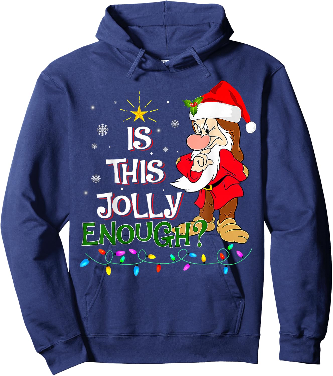 is This Jolly Enough Grumpy Elf Pajama Christmas Lights Hoodie - Hoodie | Navy