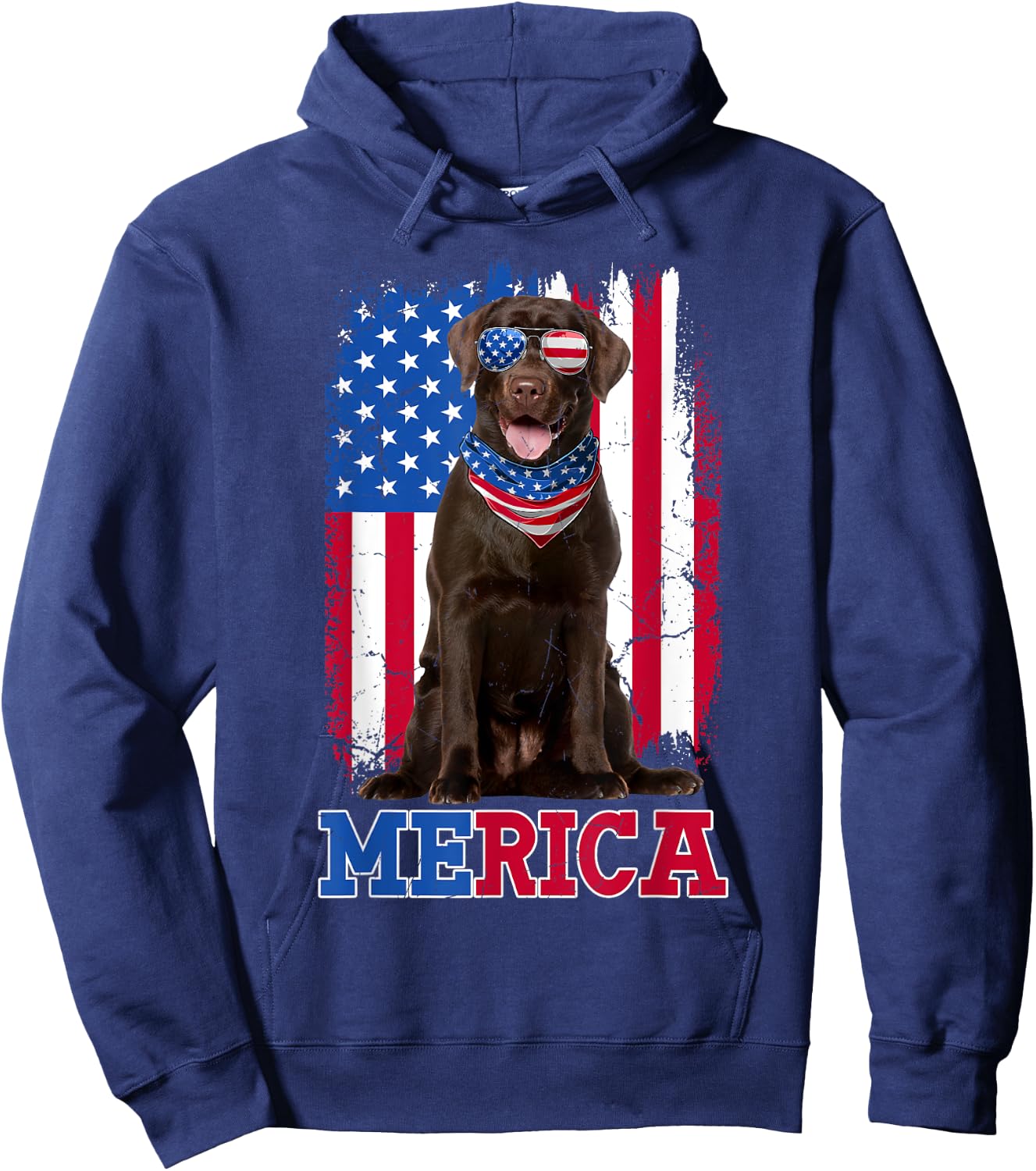 Patriotic Labrador 4th of July USA Patriotic Chocolate Lab Hoodie - Hoodie | Navy