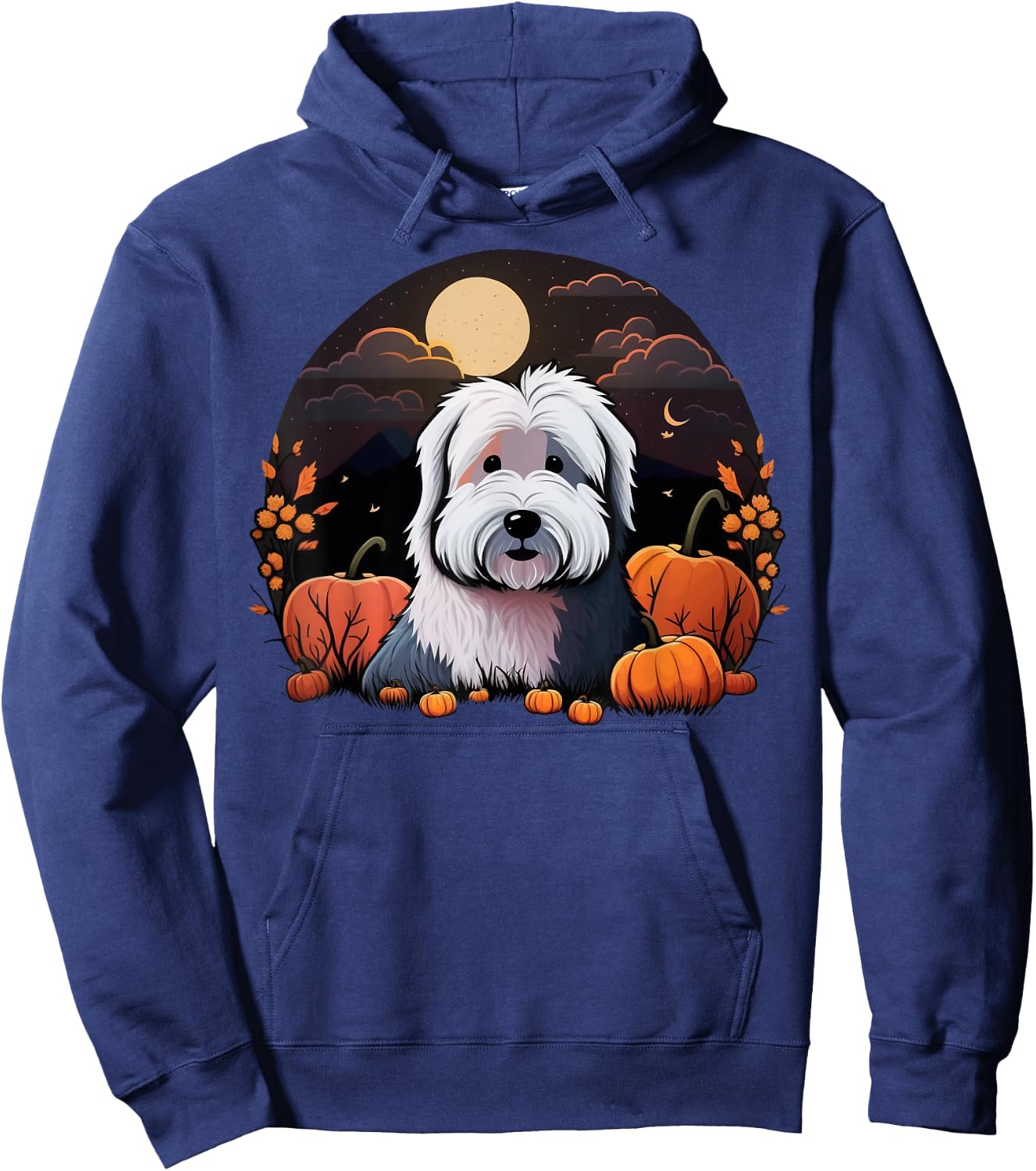 Pumpkin Bobtail costume on Old English Sheepdog Halloween Hoodie - Hoodie | Navy