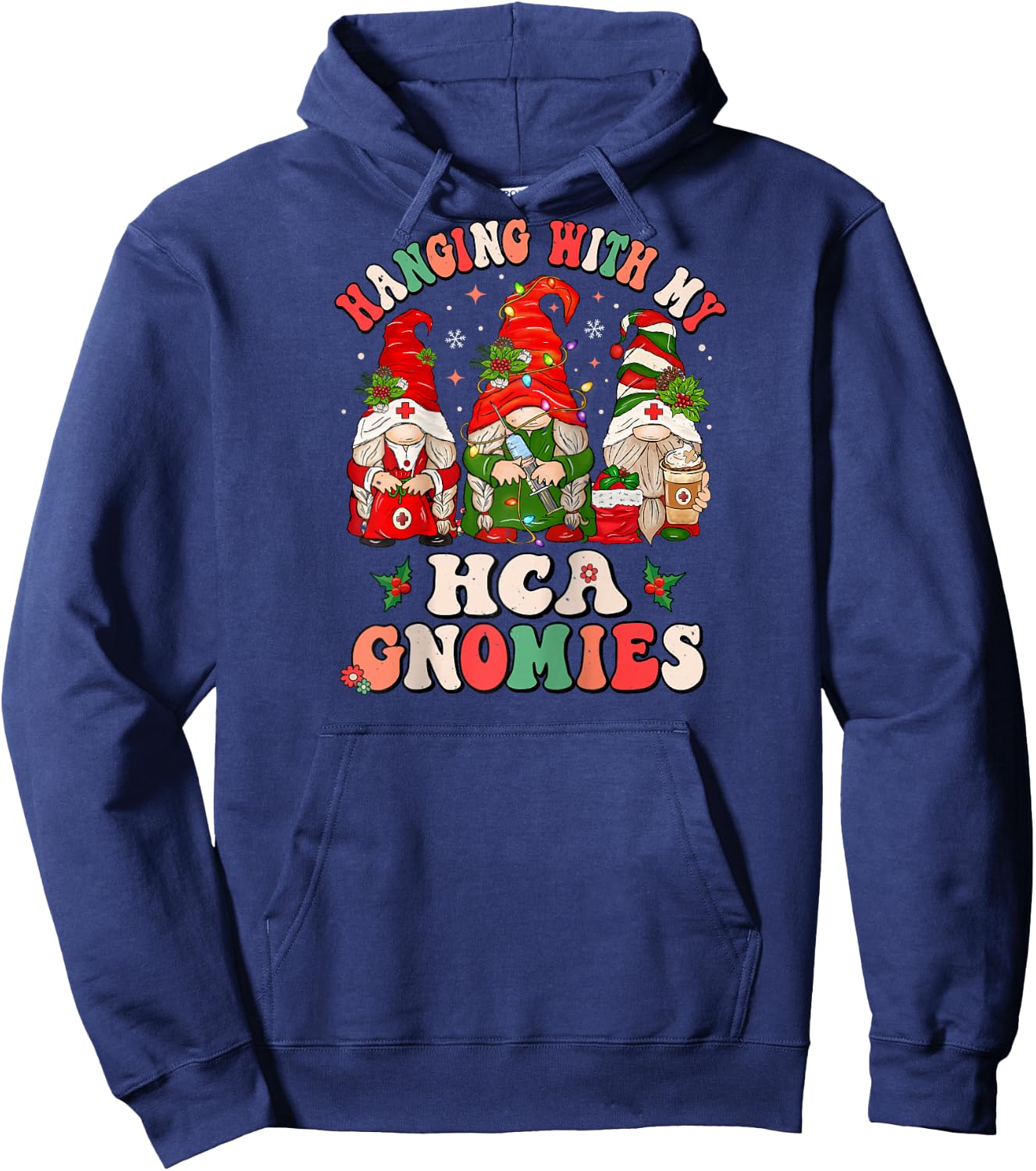 Hanging With My HCA Gnomies Christmas Healthcare Assistant Raglan Baseball Hoodie - Hoodie | Navy