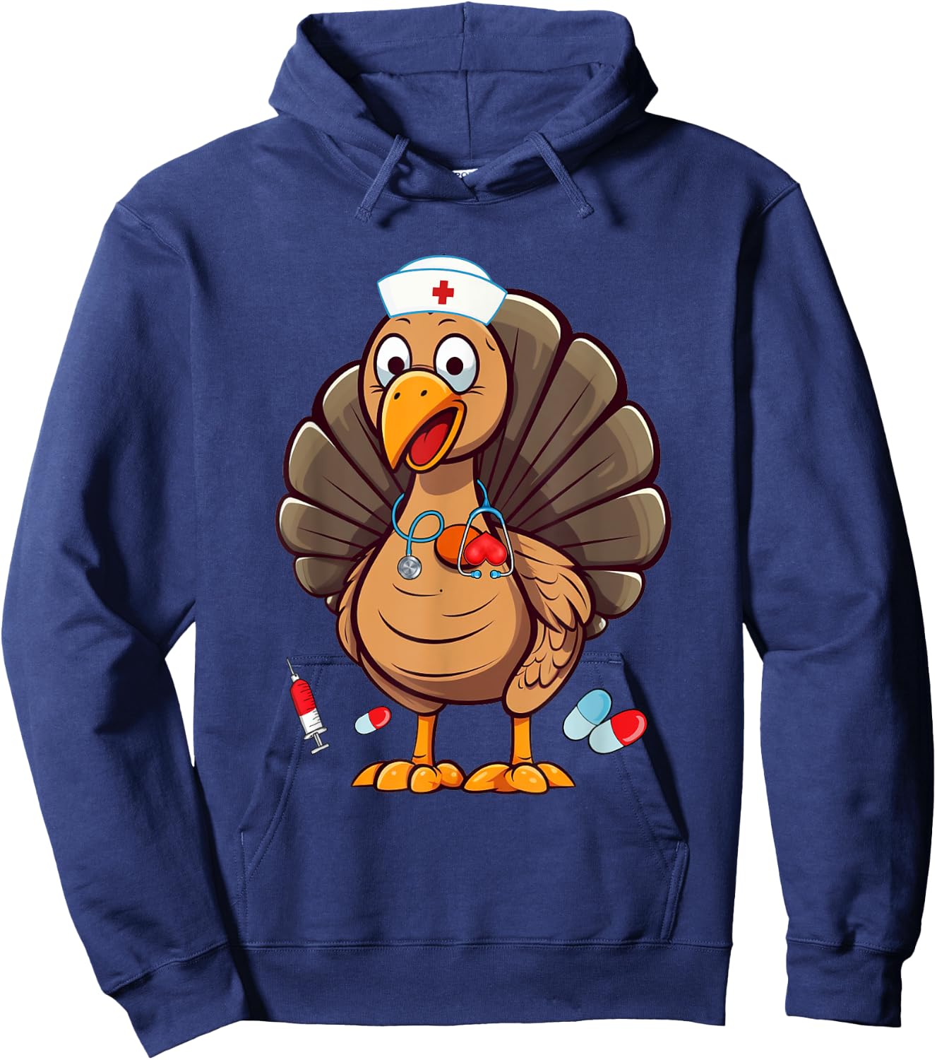 Turkey Nurse Stethoscope Thanksgiving Fall Scrub Top Women Hoodie - Hoodie | Navy