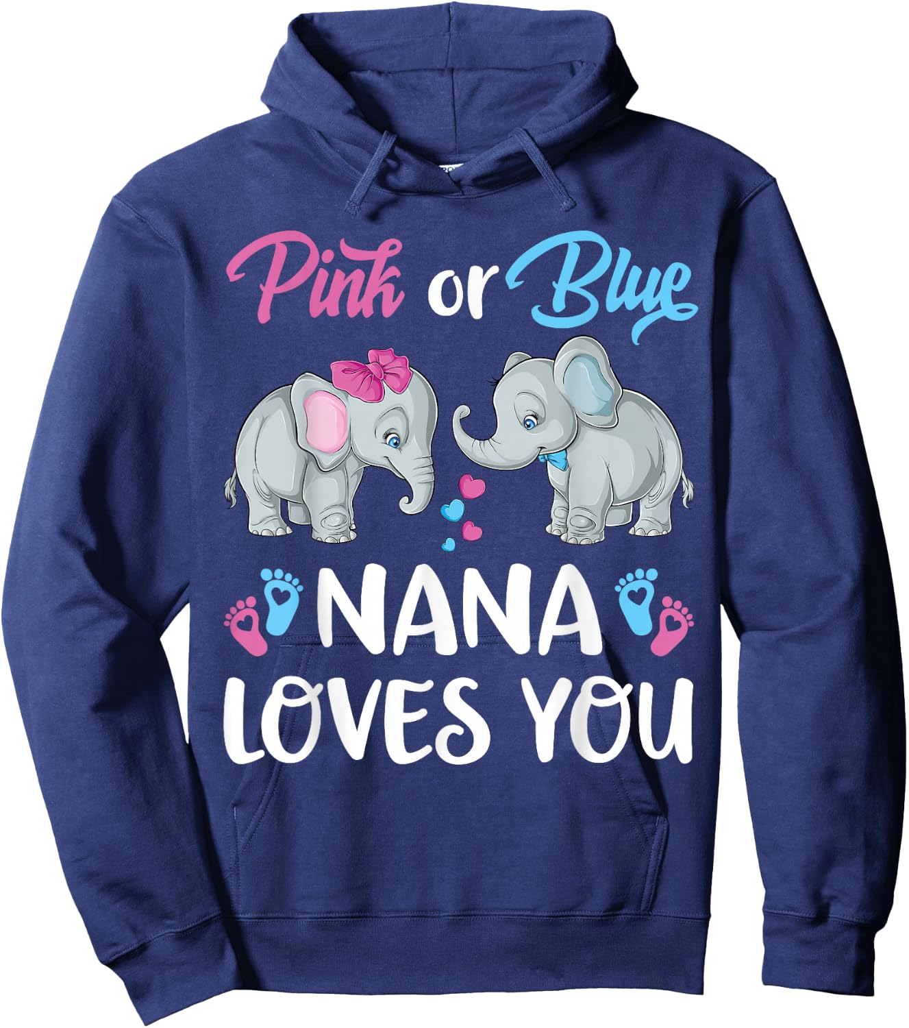 Pink Or Blue Nana Loves You Elephants Gender Reveal Family Hoodie - Hoodie | Navy