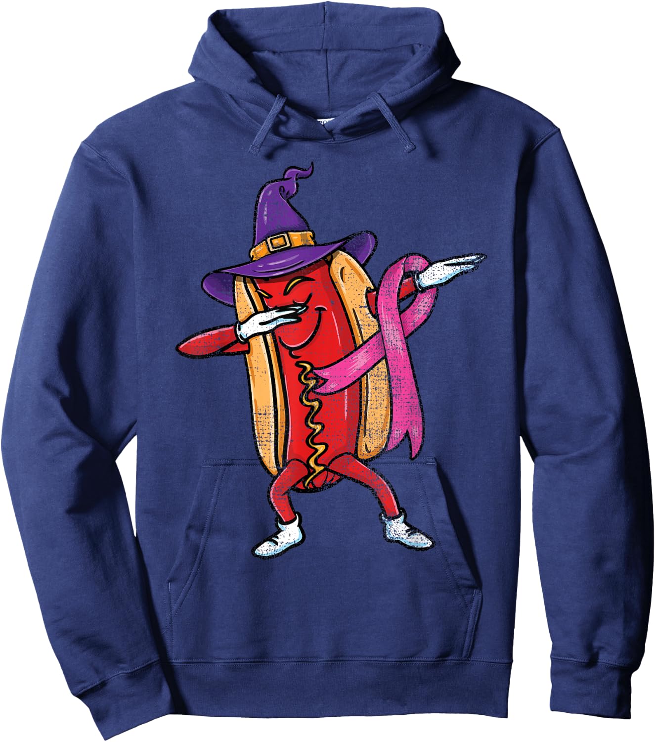 Dabbing Hot Dog Halloween Breast Cancer Awareness Hoodie - Hoodie | Navy