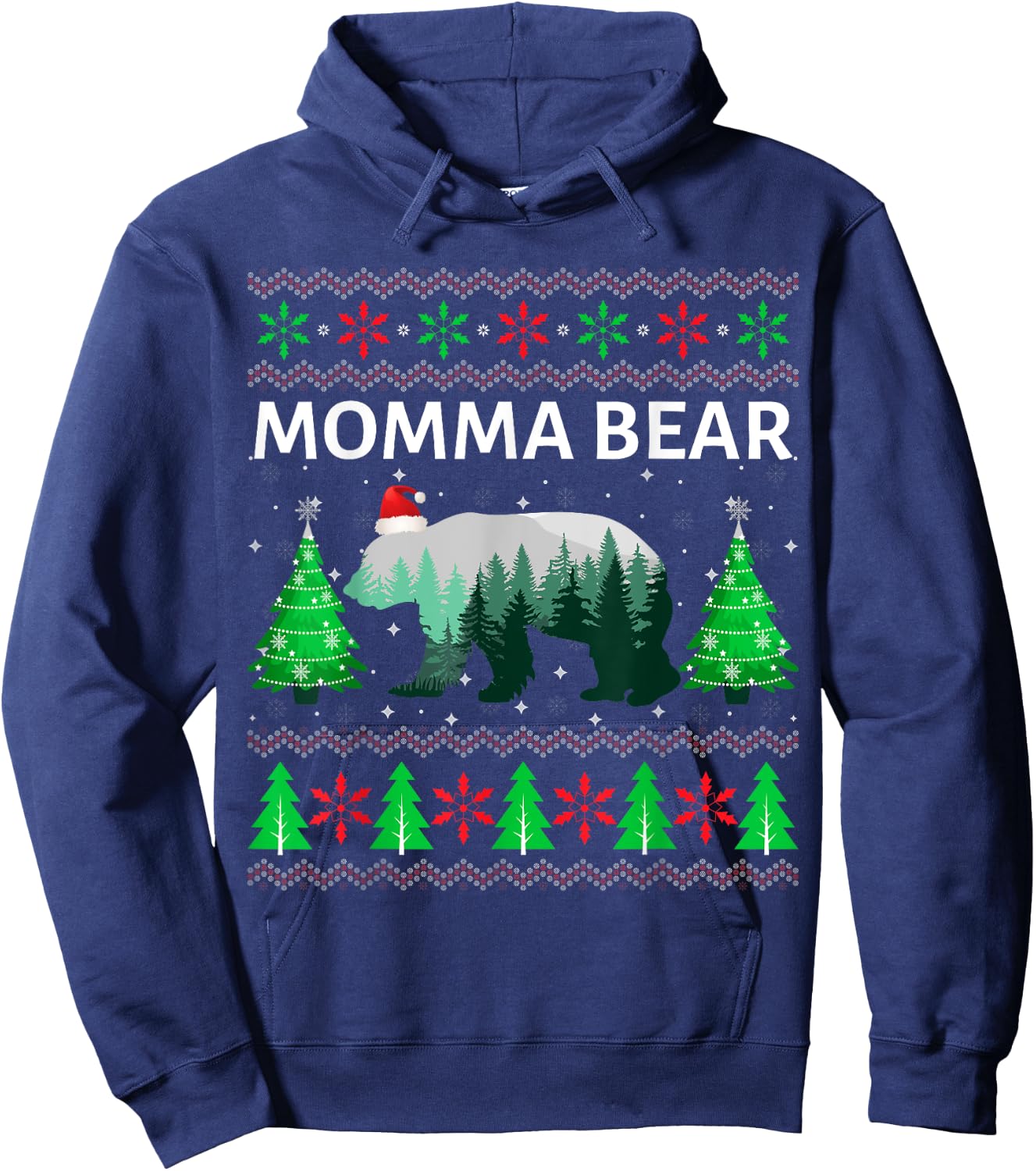 Family Matching Ugly Christmas Sweater Momma Bear Xmas Hoodie - Hoodie | Navy