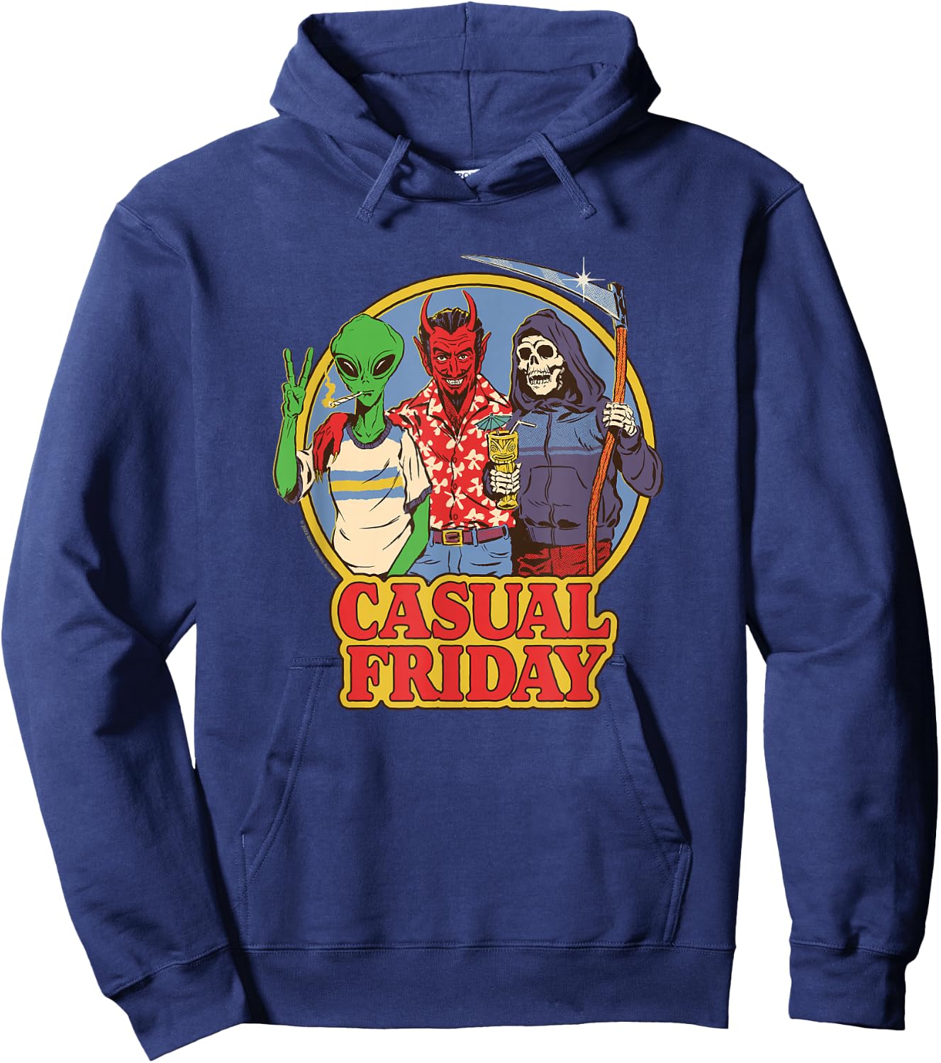 Steven Rhodes Casual Friday Alien Devil Retro Dark Humor Hoodie - Hoodie | Navy