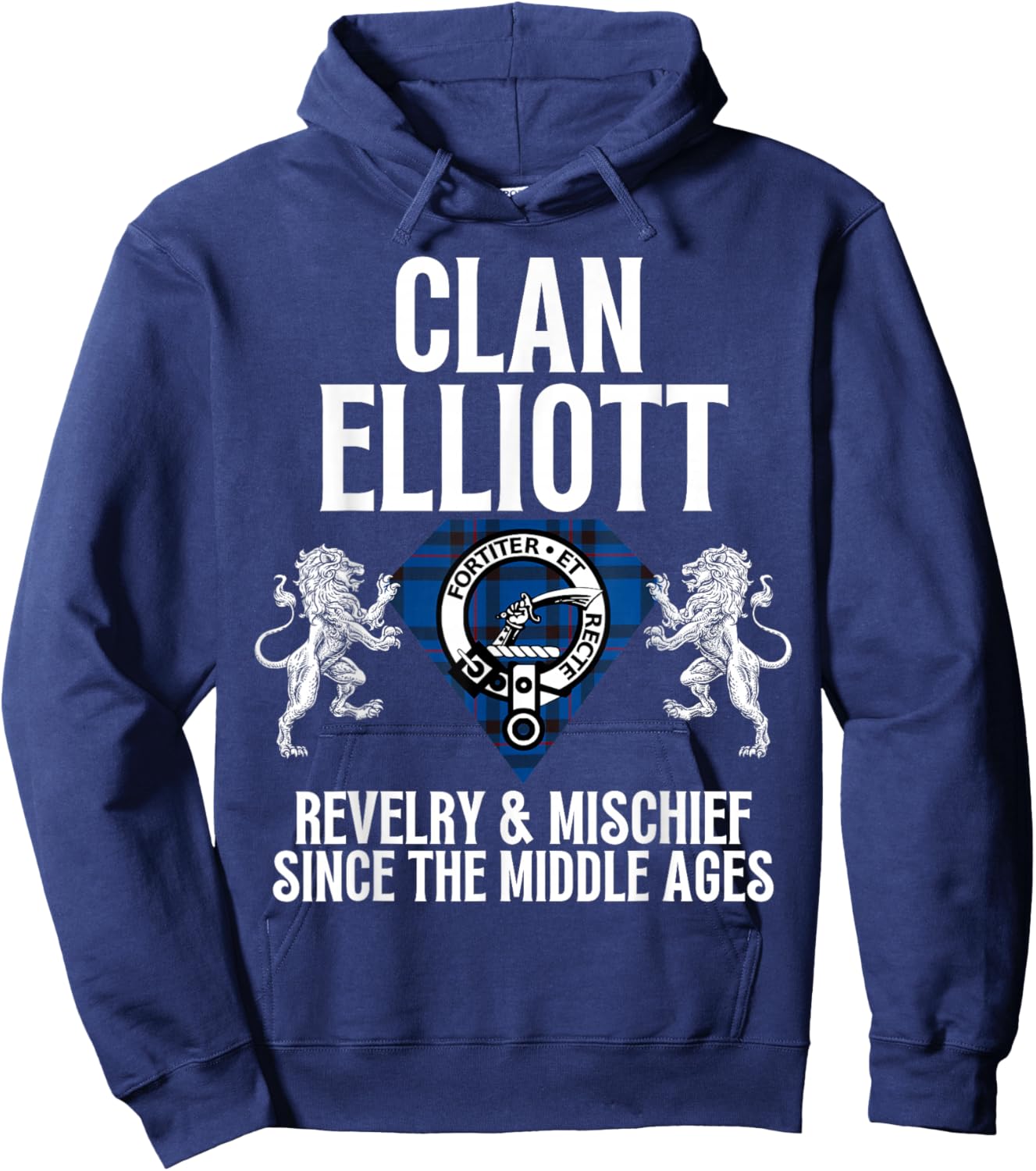 HighlandFour Elliott Clan Scottish Name Coat Of Arms Tartan Family Party Hoodie - Hoodie | Navy