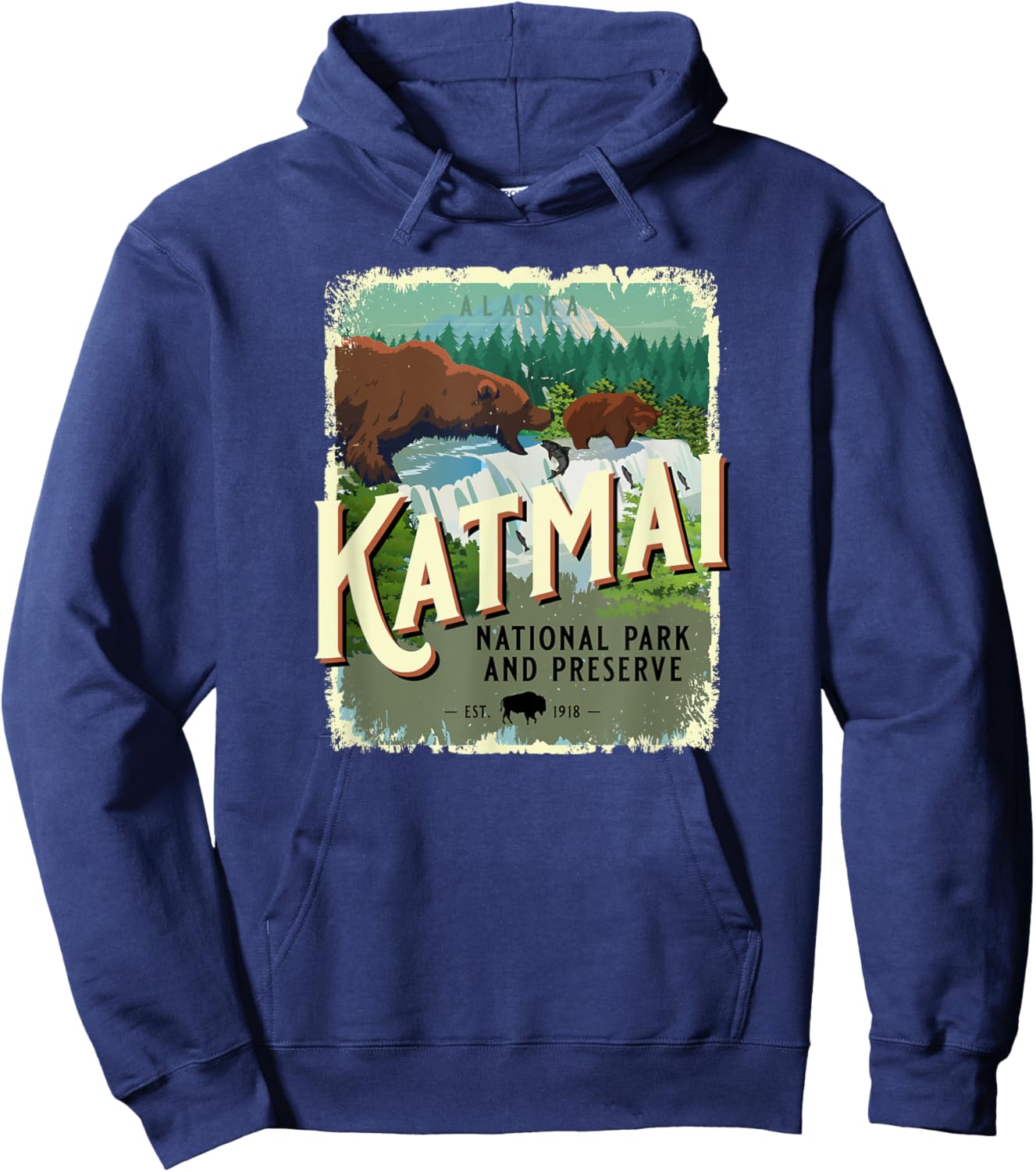 Katmai National Park and Preserve Alaska Brown Bear Souvenir Hoodie - Hoodie | Navy