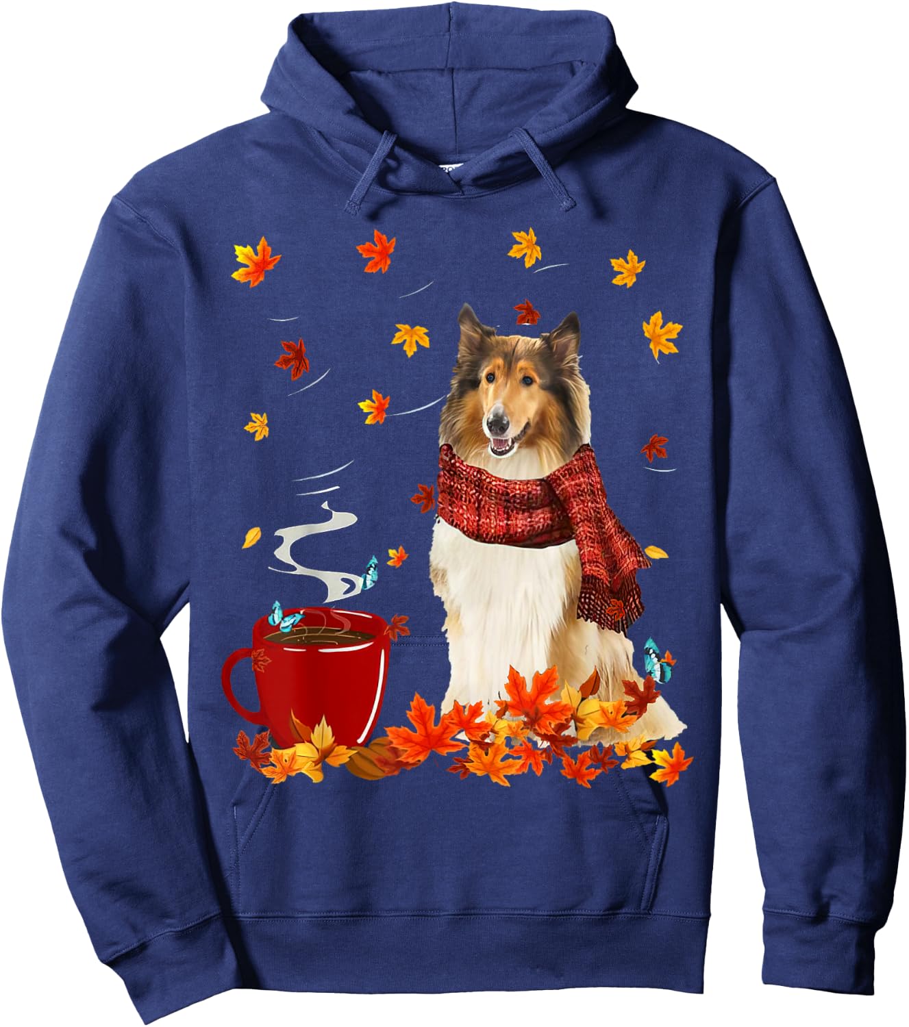 Rough Collie Fall Red Scarf Autumn Leaf For Dog Lover Hoodie - Hoodie | Navy