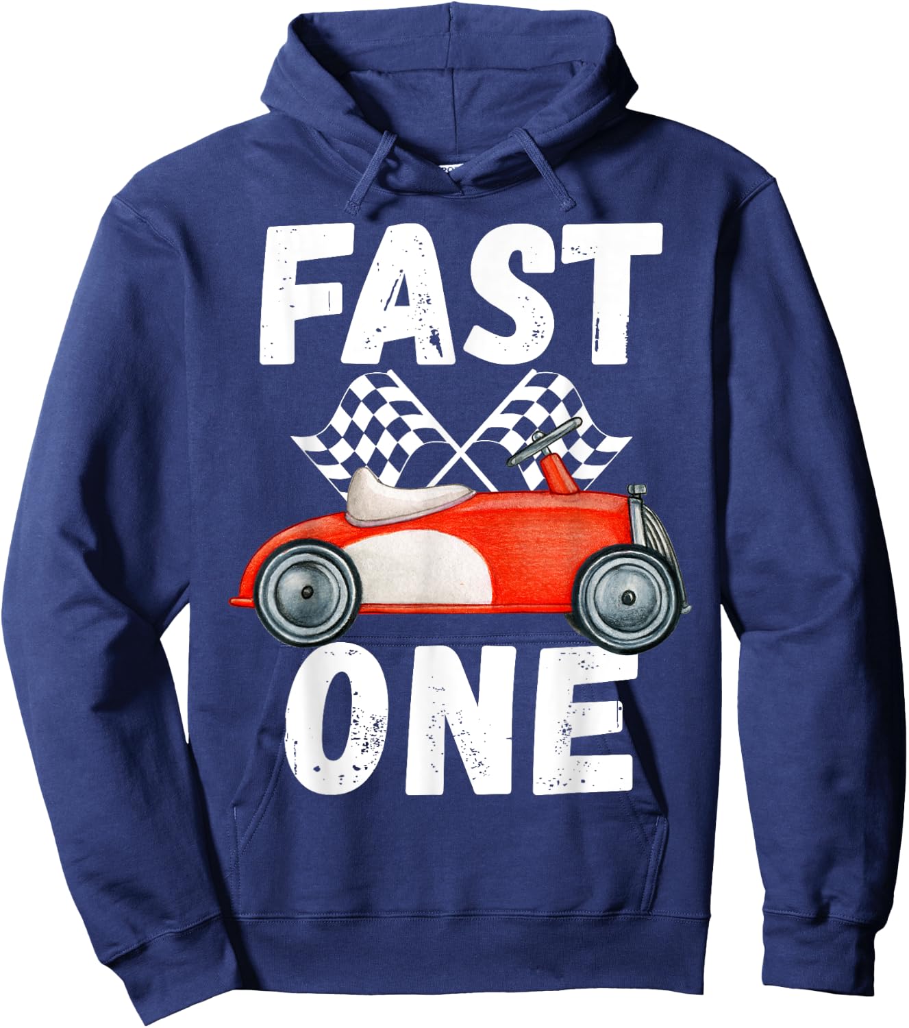One Year Race Car 1st Birthday Fast One This Little Racer Hoodie - Hoodie | Navy