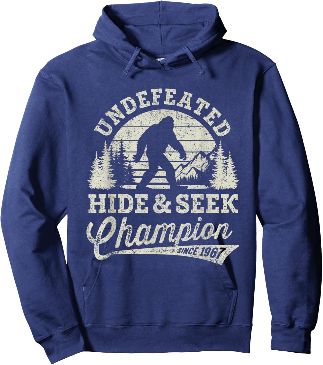 Bigfoot Undefeated Hide and Seek Champion Vintage Hoodie - Hoodie | Navy