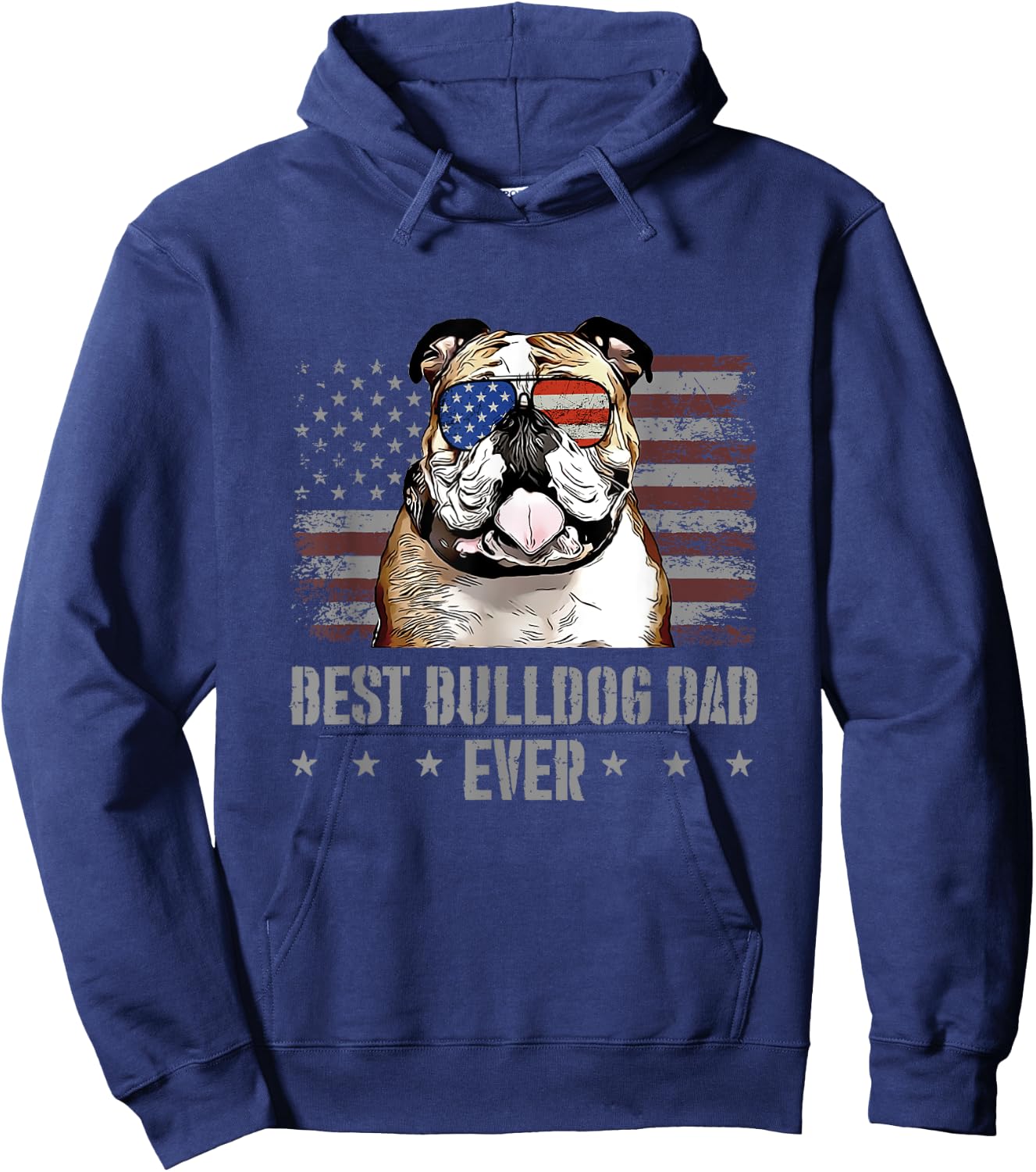 Bulldog Best Dog Dad Ever Retro USA American Flag Hoodie - Hoodie | Navy