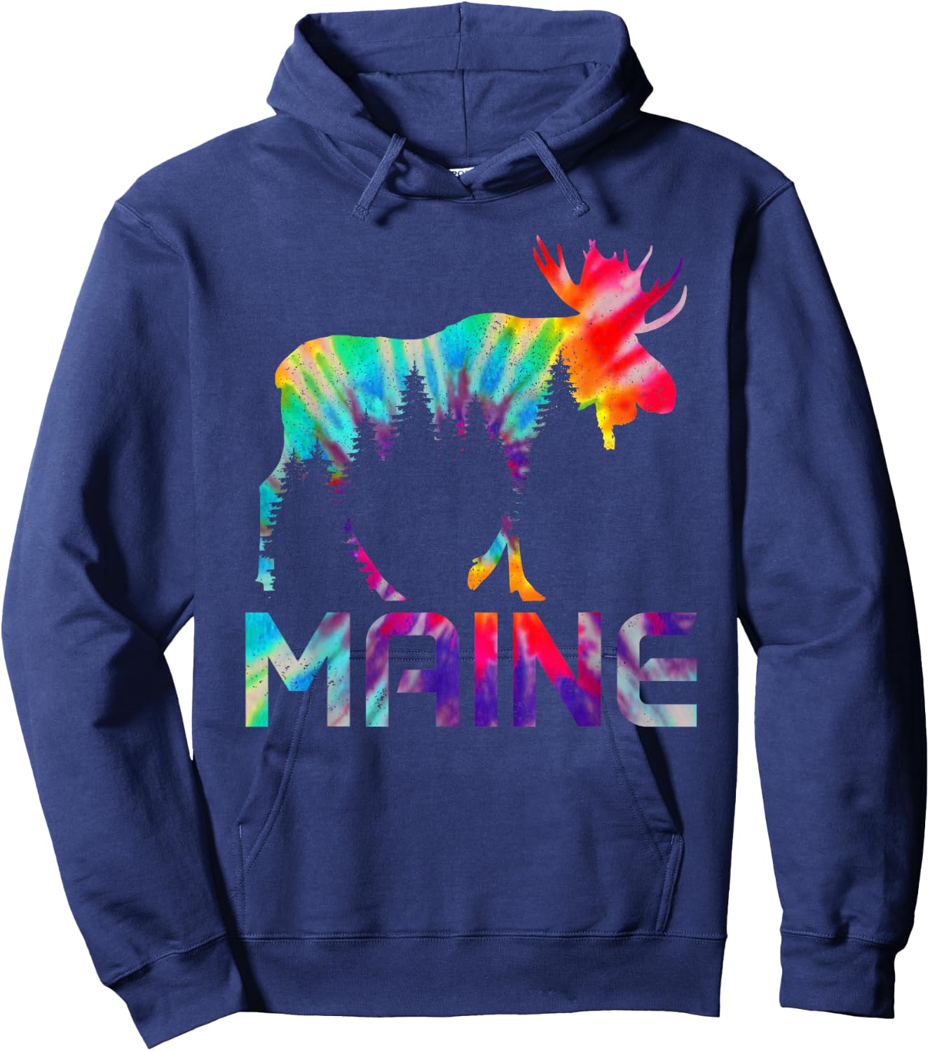 Maine Vintage Tie Dye Souvenir Elk Hoodie - Hoodie | Navy