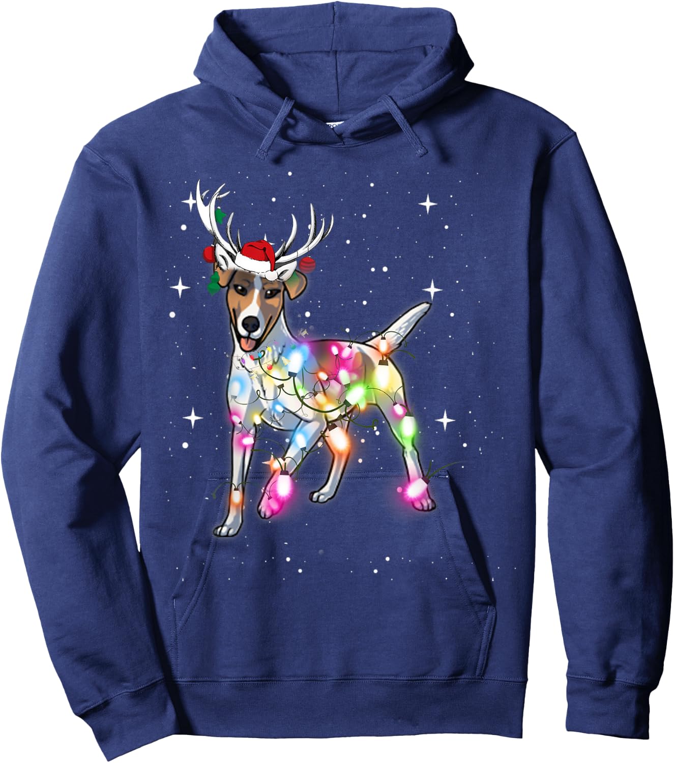 Smooth Fox Terrier Christmas Lights Pajama Funny Dog Hoodie - Hoodie | Navy