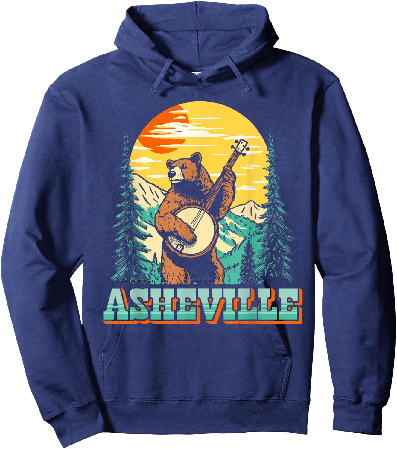 Asheville North Carolina Banjo Bear Vintage Nature Hoodie - Hoodie | Navy