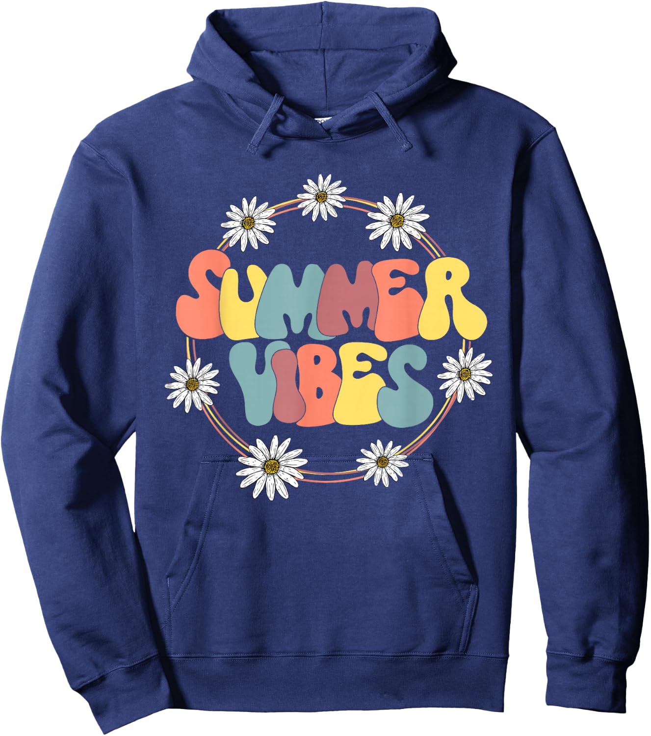 Retro Groovy Summer Vibes Sunflower Hello Summer Vacation Hoodie - Hoodie | Navy