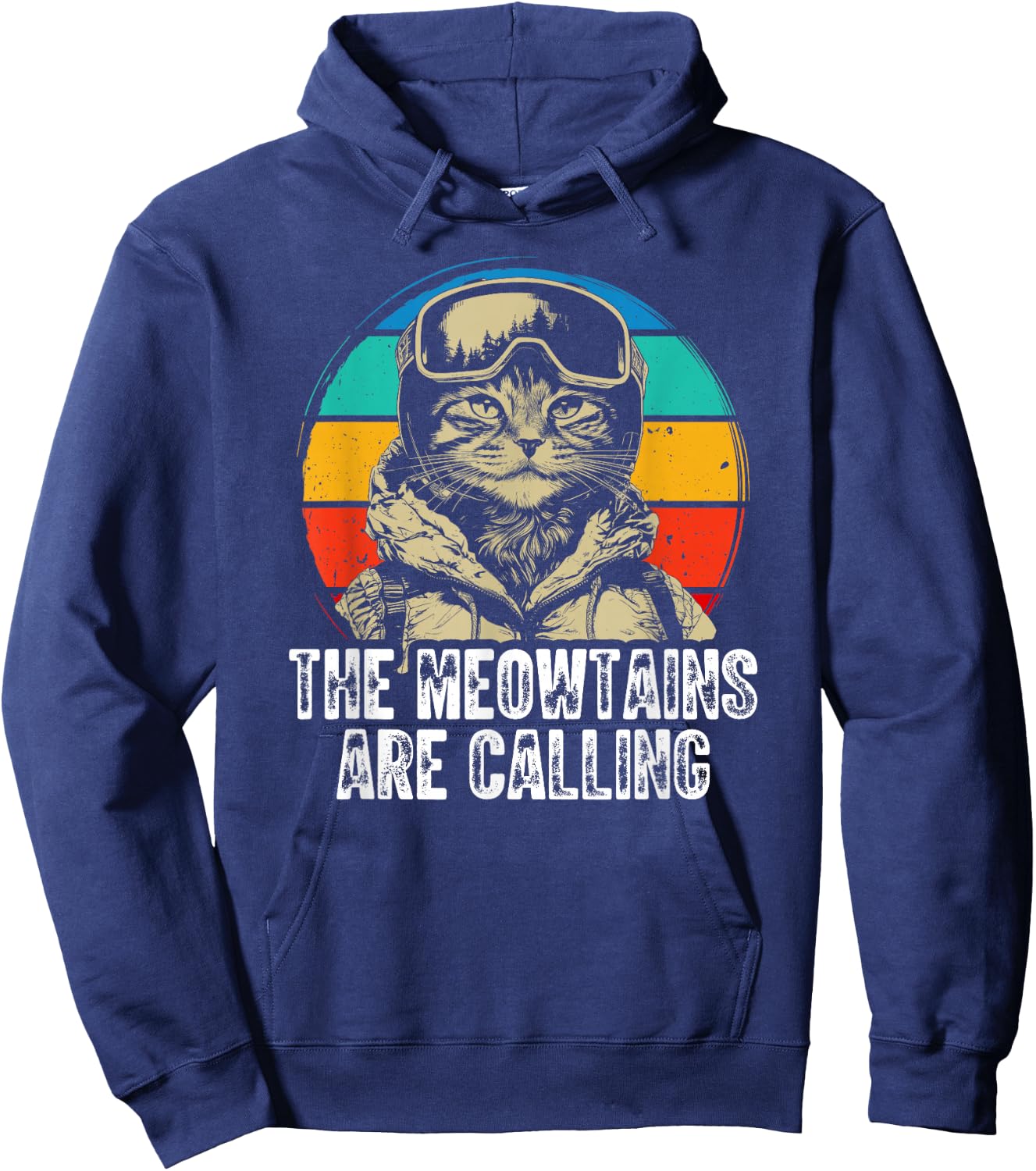 Funny Skiing Cat Gift Snowboarder Accessories The Meowtains Are Calling Cat Goggle Design -Adults Kids Black Short Sleeve S Hoodie - Hoodie | Navy