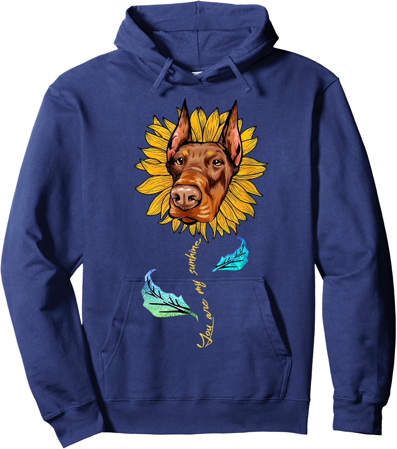 Sunflower Doberman head Funny Dog Hoodie - Hoodie | Navy