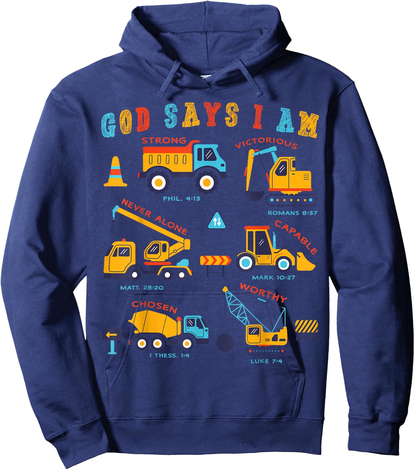 Toddler Kids God Says I Am Construction Bible Verse Truck Hoodie - Hoodie | Navy