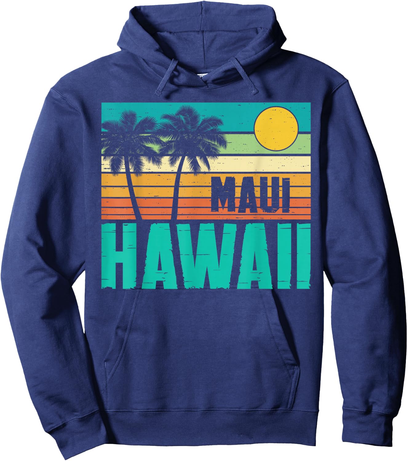 Maui Hawaii Beach Sunset Palm Trees Retro Summer Vacation Hoodie - Hoodie | Navy