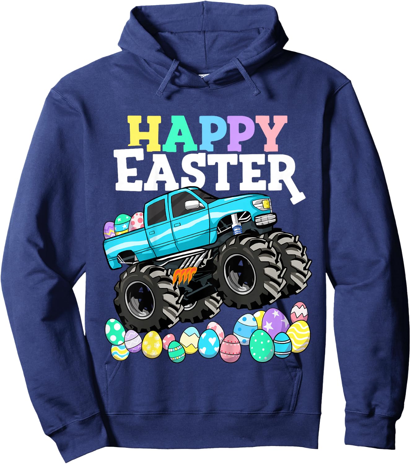 Boys Happy Easter Monster Truck Easter Eggs Toddler Hoodie - Hoodie | Navy