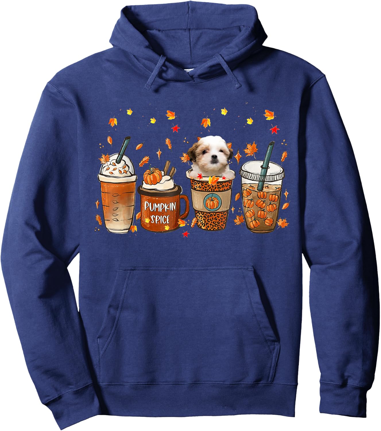 Teddy Bear Dog Fall Coffee Pumpkin Spice Latte Iced Autumn Hoodie - Hoodie | Navy