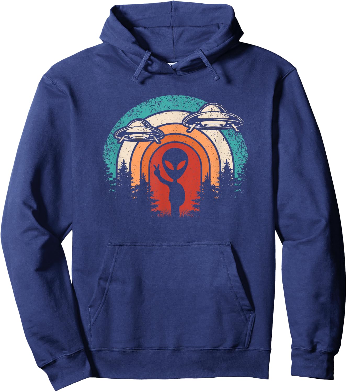 Funny Retro Alien UFO Space Extraterrestrial Men Women Hoodie - Hoodie | Navy