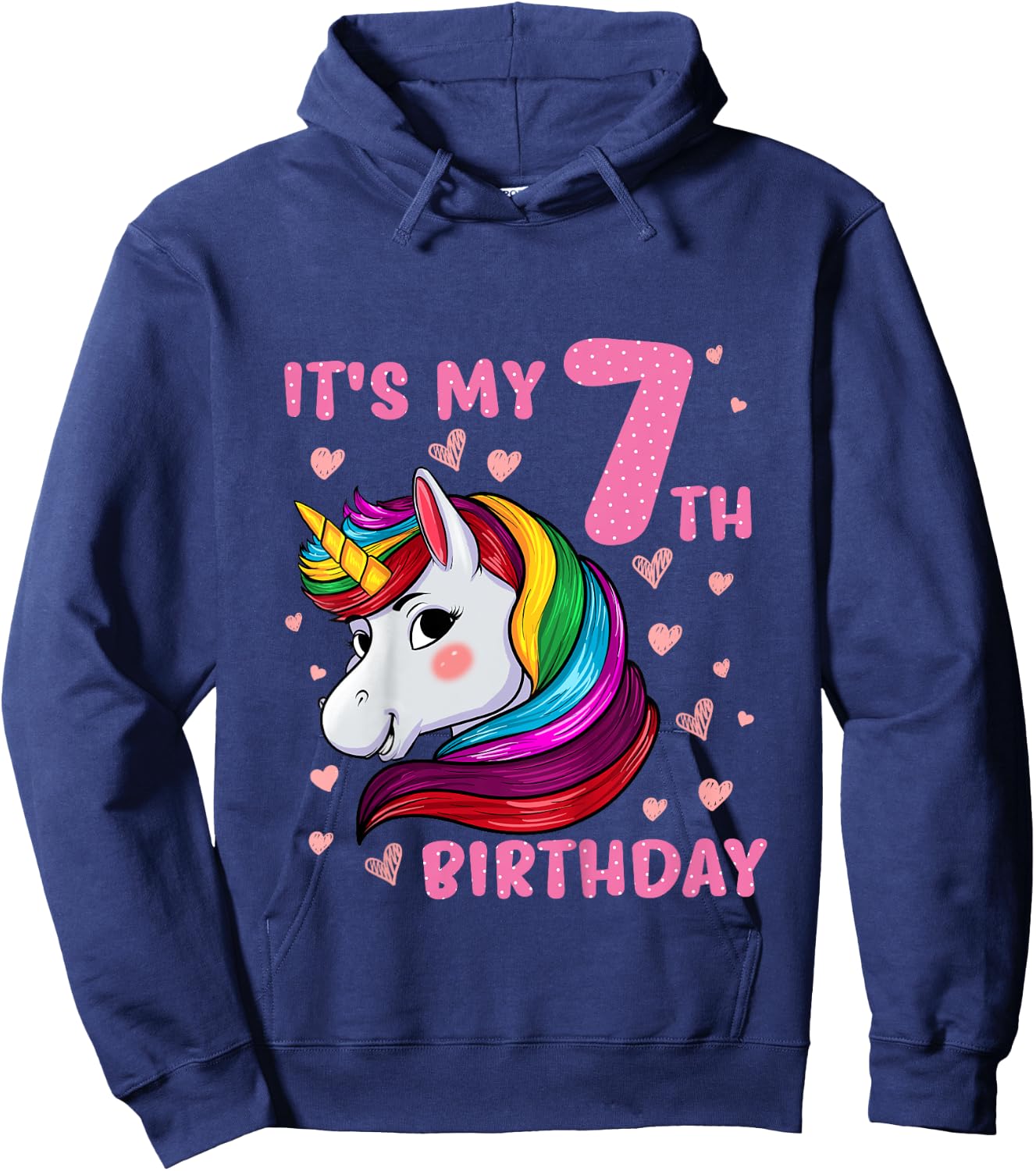 Unicorn Girl 7 Birthday Unicorn It's My 7th Birthday Hoodie - Hoodie | Navy
