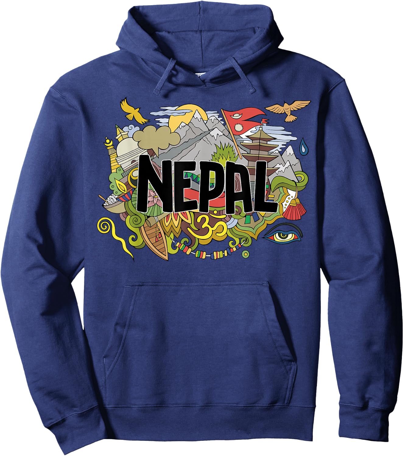 Nepali Flag Collage Everest Temples and Cultures of Nepal Hoodie - Hoodie | Navy