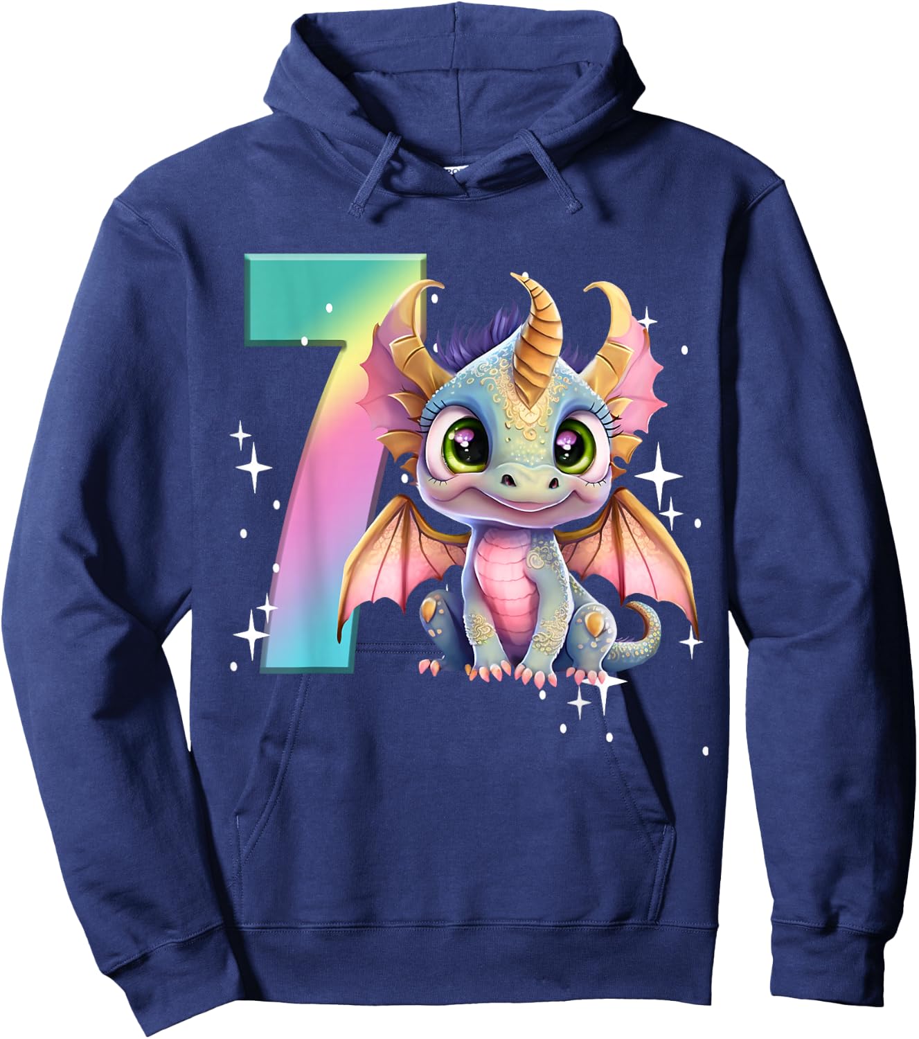 7th Birthday Shirt Dragon Party Rainbow Girl Dragon Seven 7 Hoodie - Hoodie | Navy